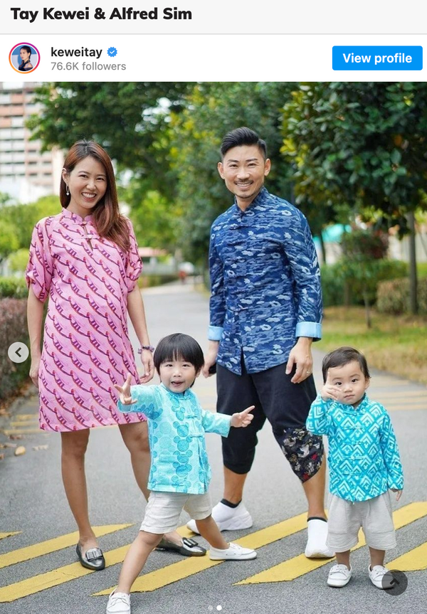 SINGAPORE Celebrities Tay Kewei & Alfred Sim wearing Yi-ming Cheongsam for Chinese New Year featured on Women's Weekly
