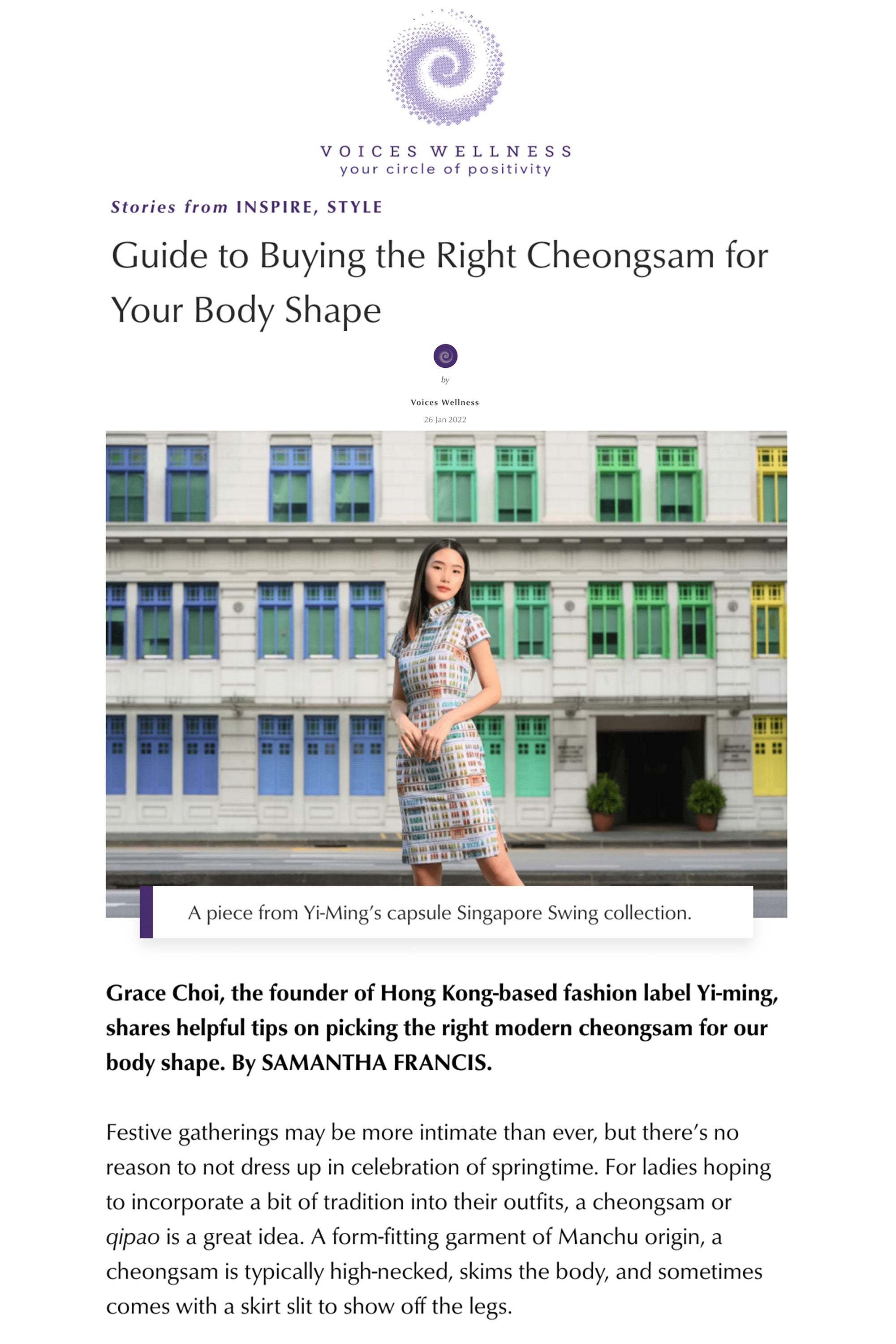 Singapore Voices Wellness feature of Yi-ming and our Founder Grace Choi