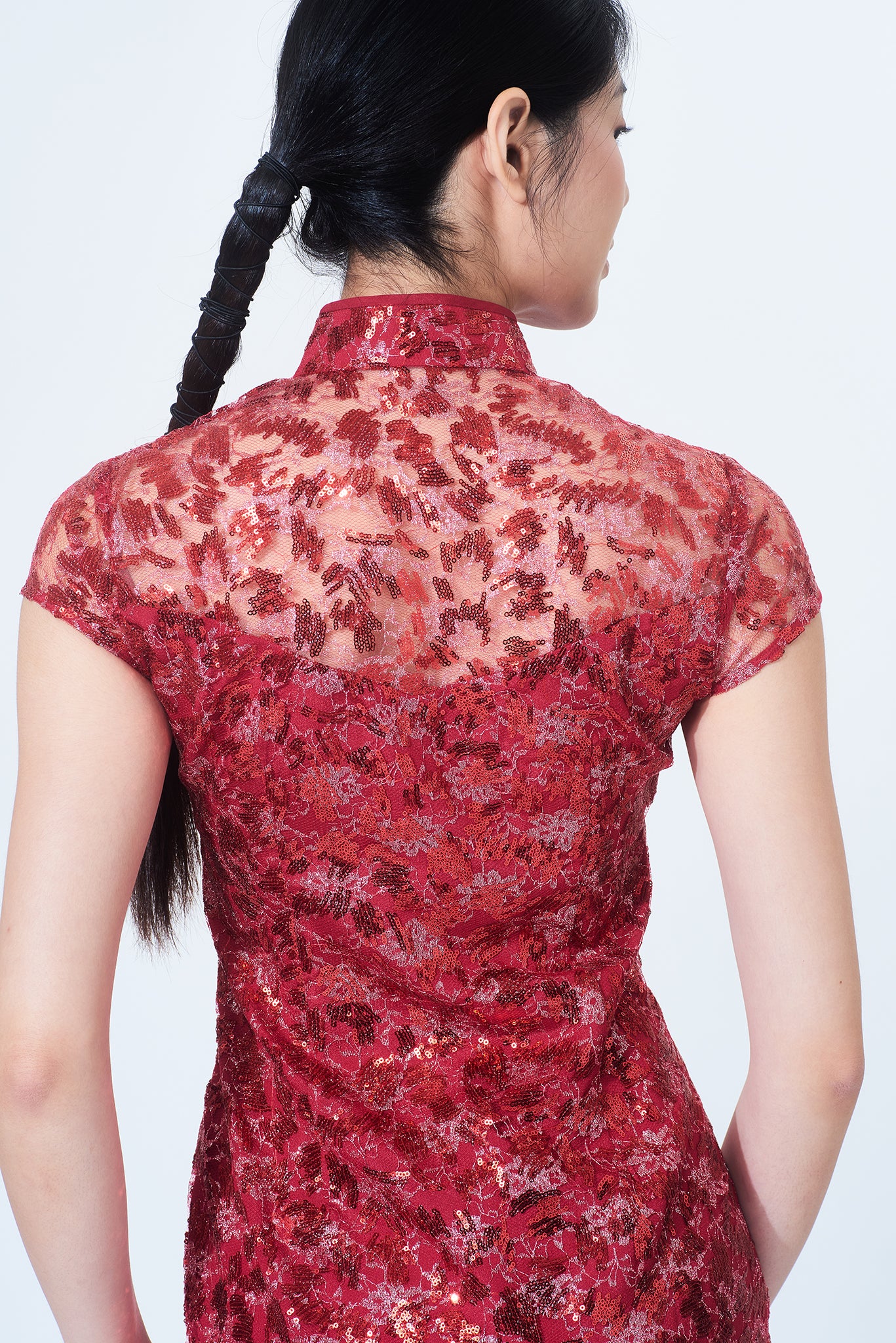 Yi-ming MARTHA 亮片紅色長旗袍