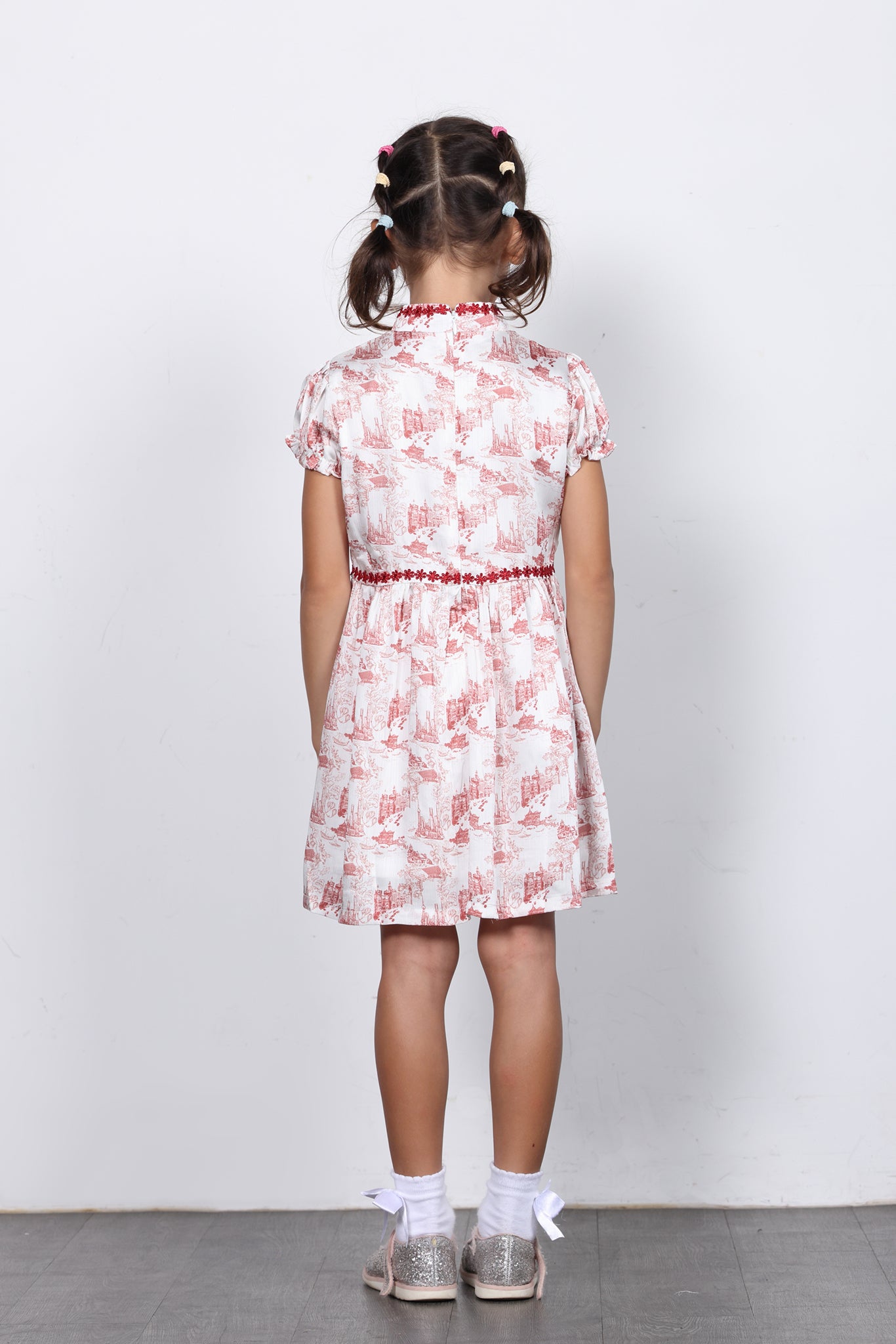 MIMI Kids Shanghai Print Gathered Dress (Red)