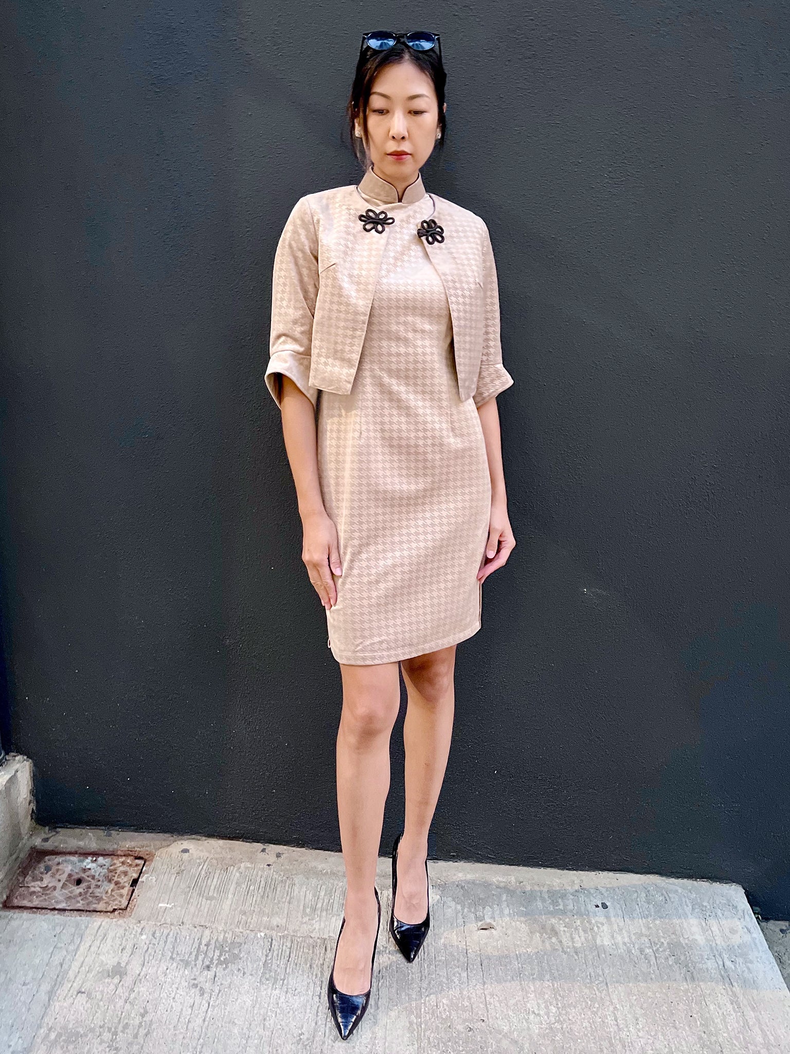 Yi-ming POLLY 千鳥格絨長衫 (駝色)