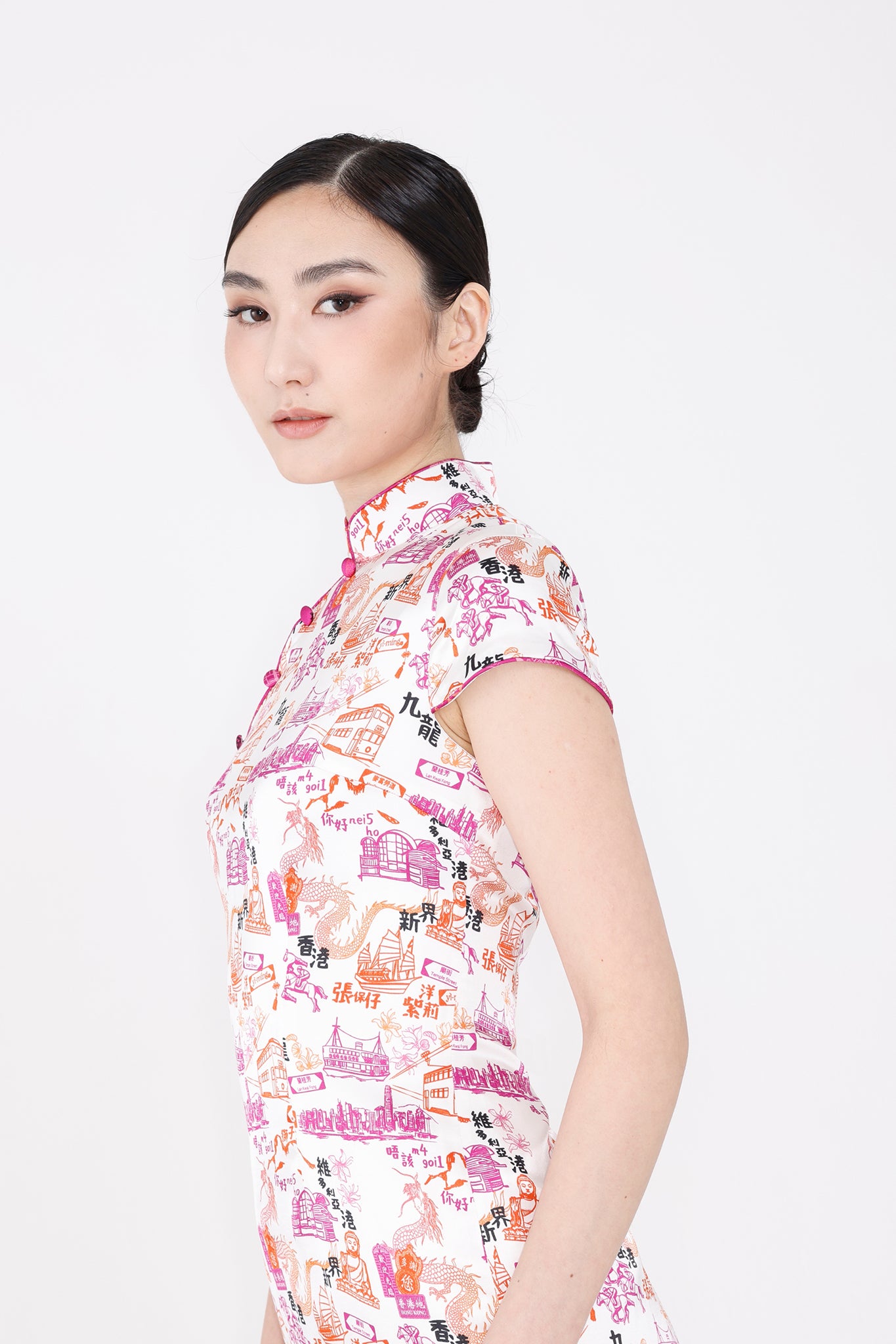 PANDORA 香港印花長衫 (白/粉紅)