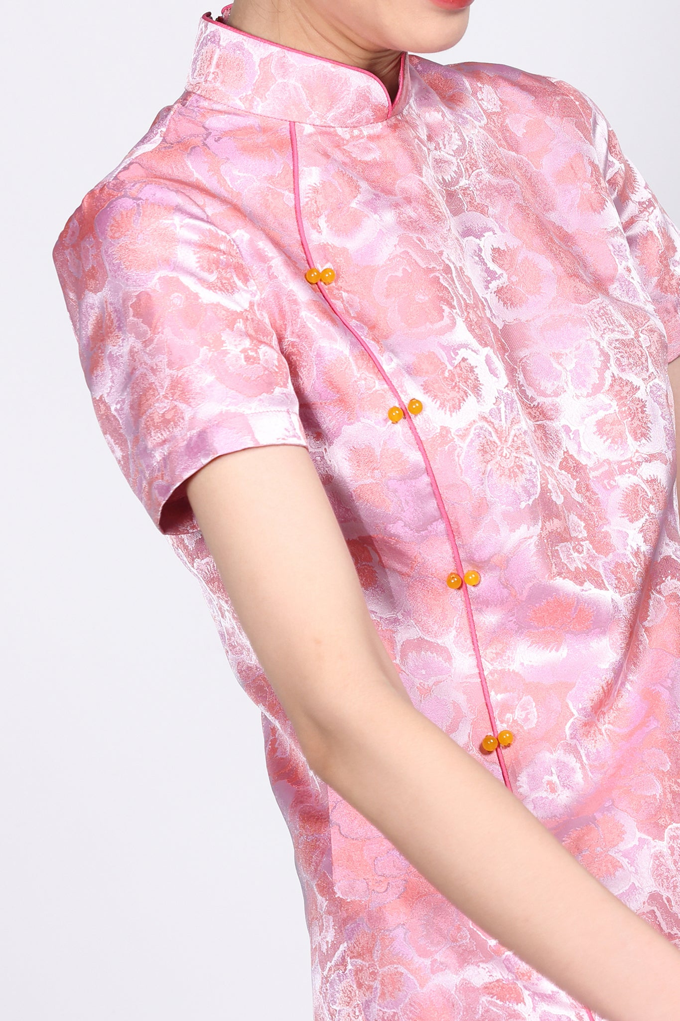 ROWENA Jqd Short slv Shift Cheongsam (Pink)