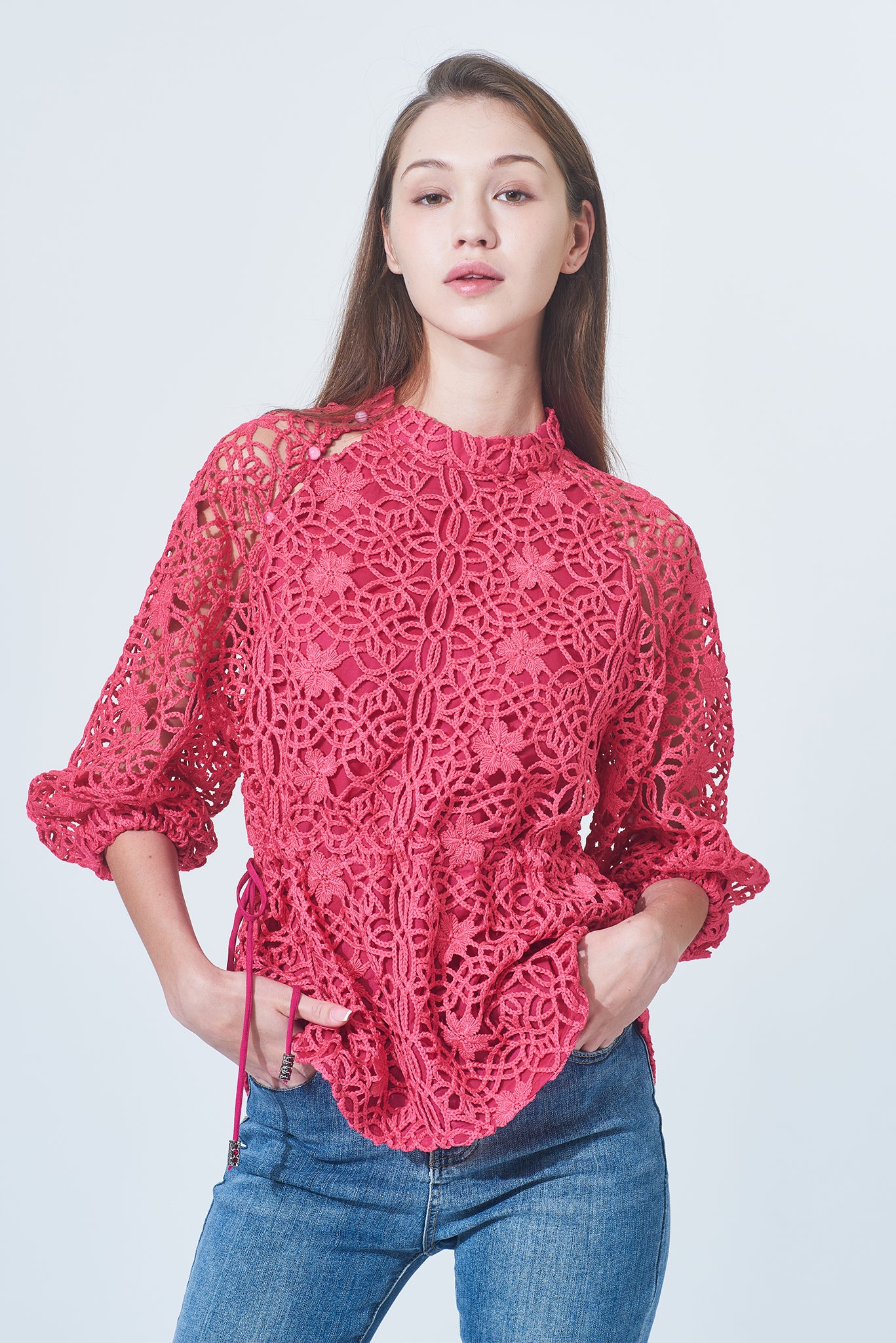 NAOMI Floral Lace Top (Fuchsia)