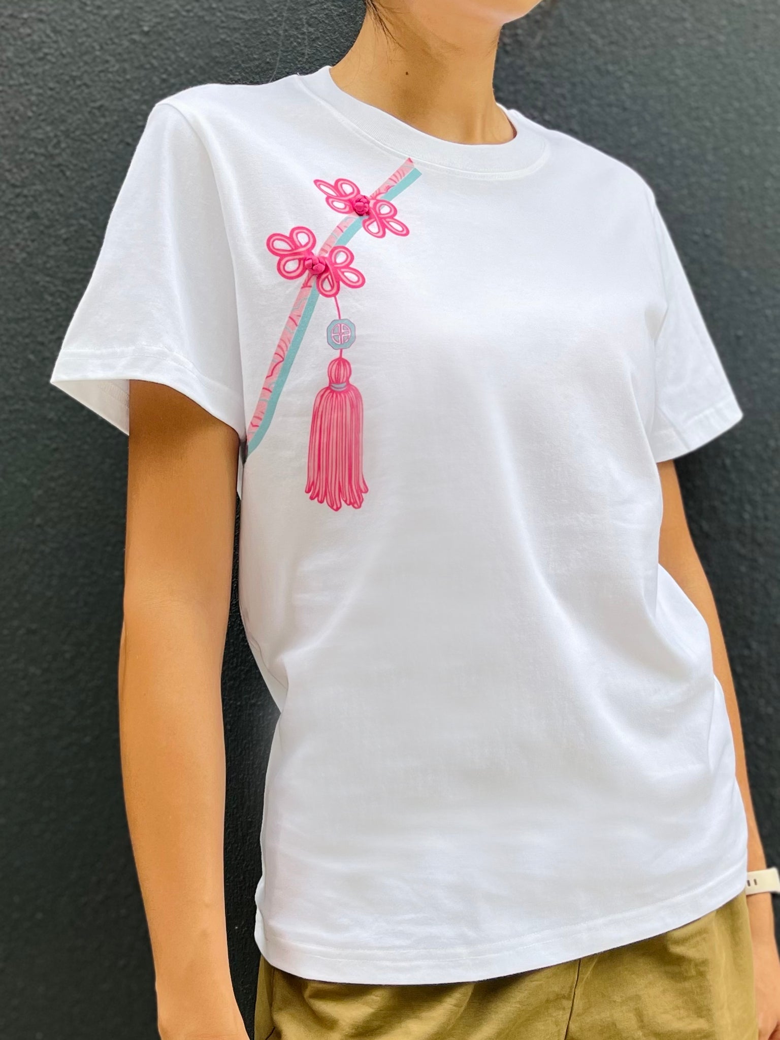PETRA Buttons & Tassel Print Tee (Pink) -New Fit