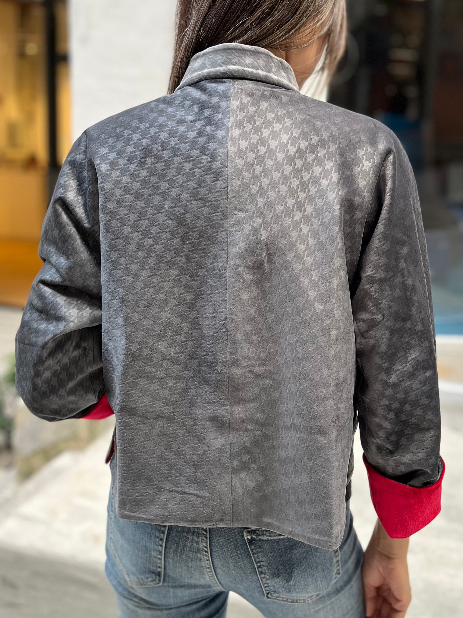 PANSY Houndstooth Vvt Reversible Oriental Jkt (Red & DkGrey)