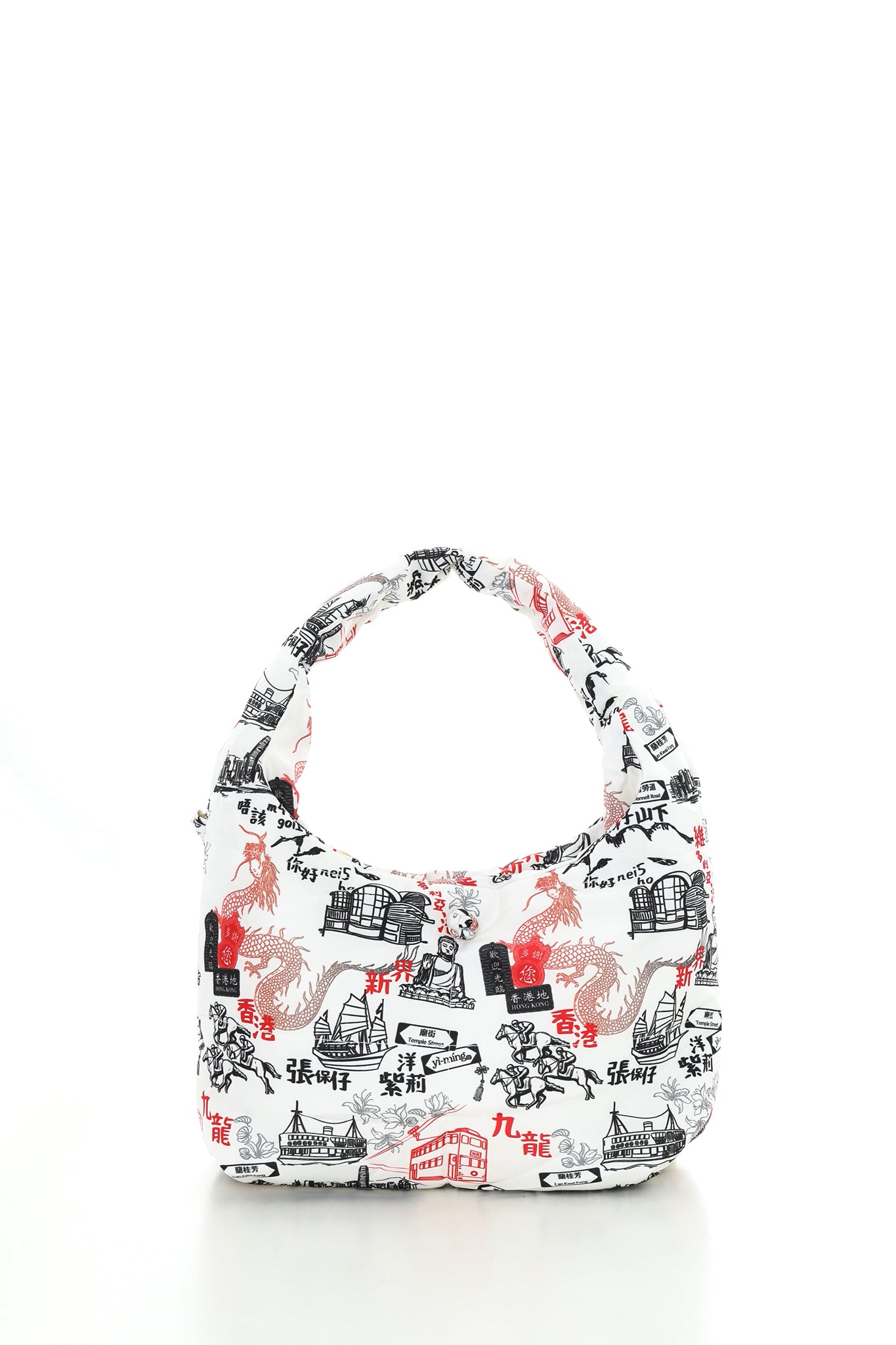 PORTER Hong Kong Print Puffy Handbag (White/ Black)