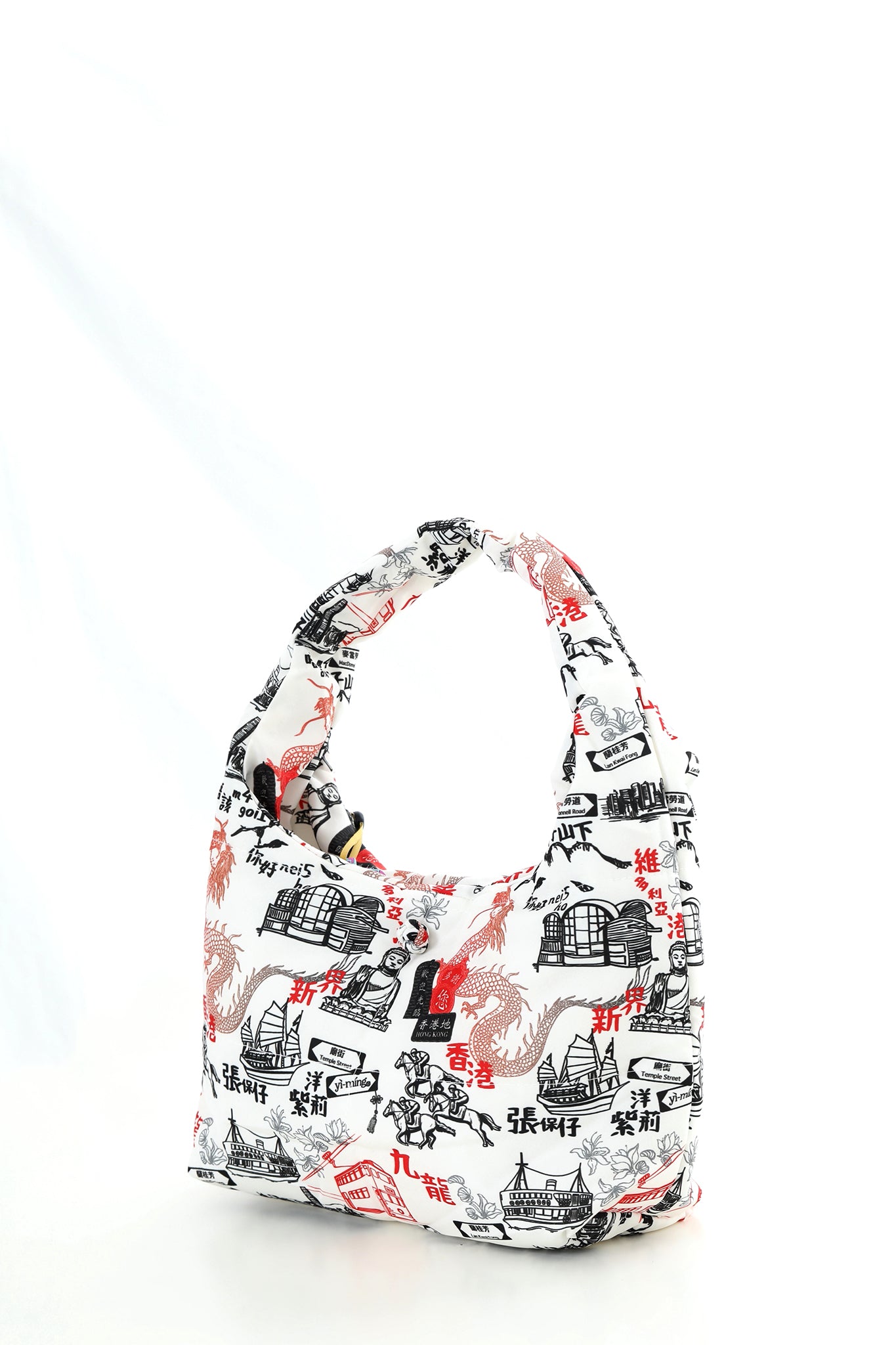 PORTER Hong Kong Print Puffy Handbag (White/ Black)