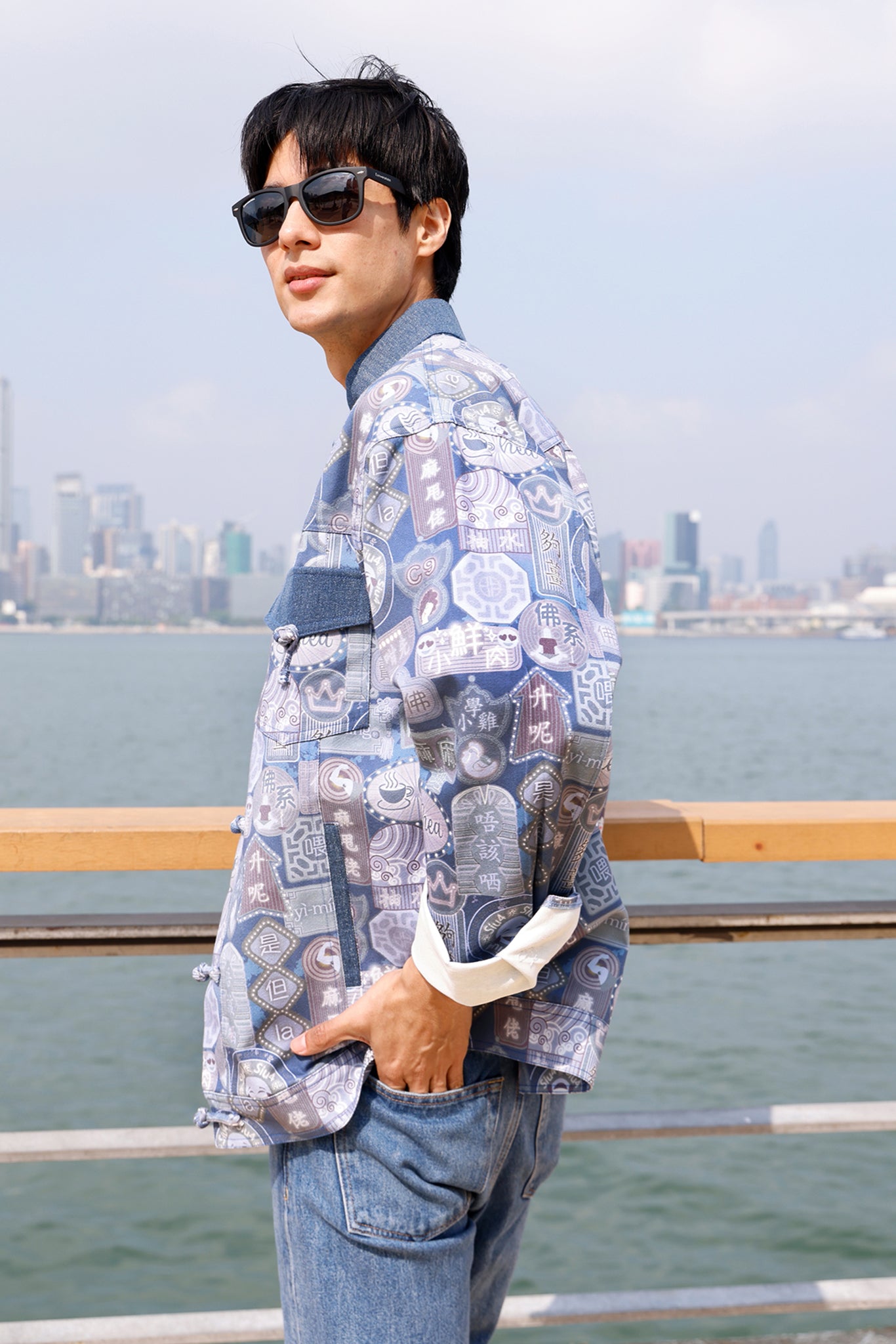 PIERO 男裝潮語印花牛仔外套