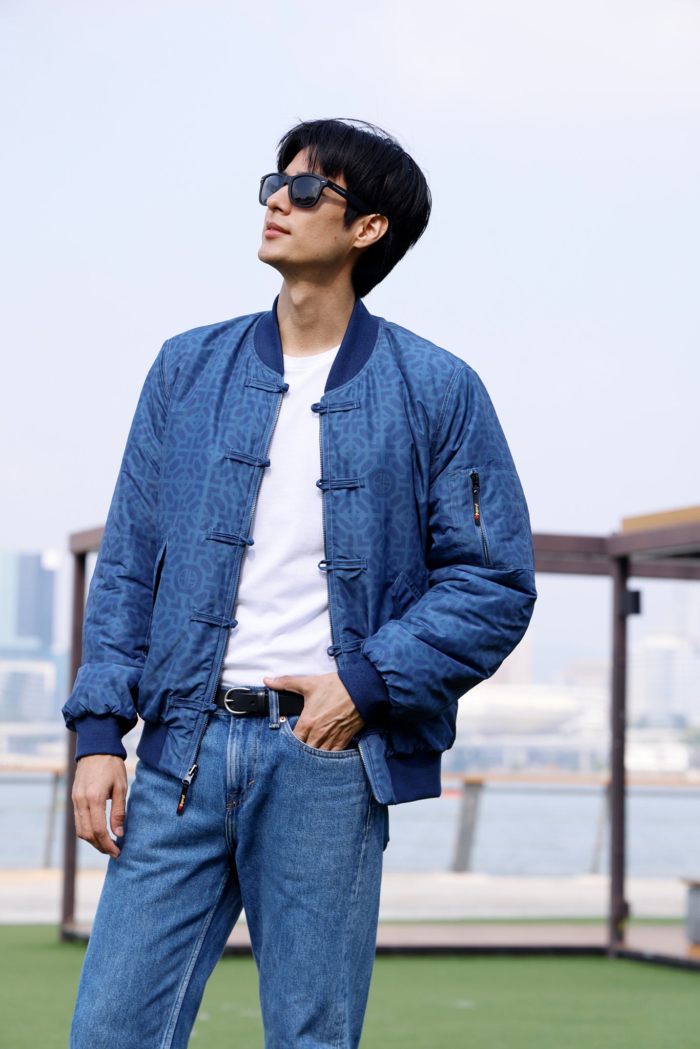 PAUL男裝印花雙面夾棉棒球外套 (藏青)
