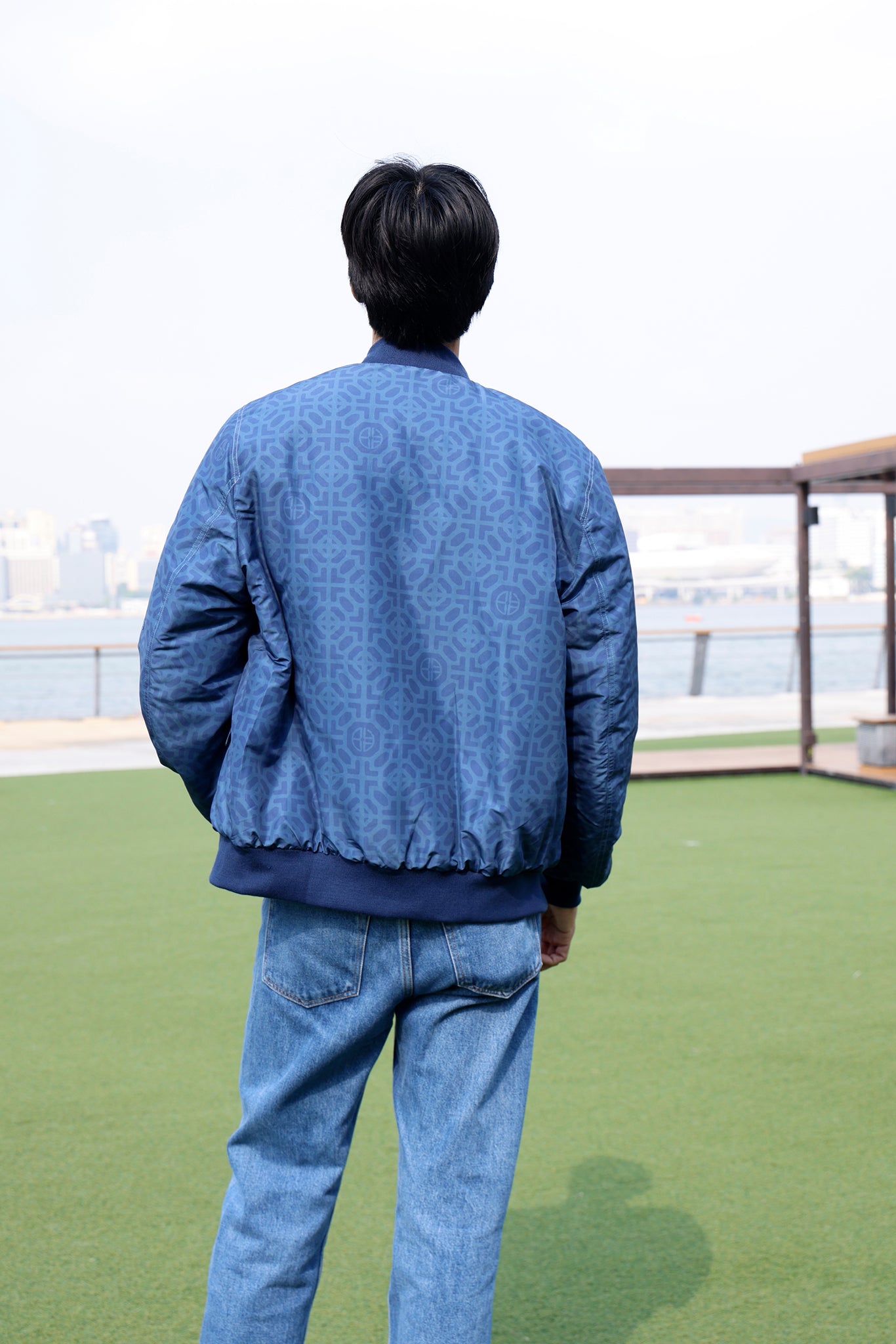 PAUL男裝印花雙面夾棉棒球外套 (藏青)
