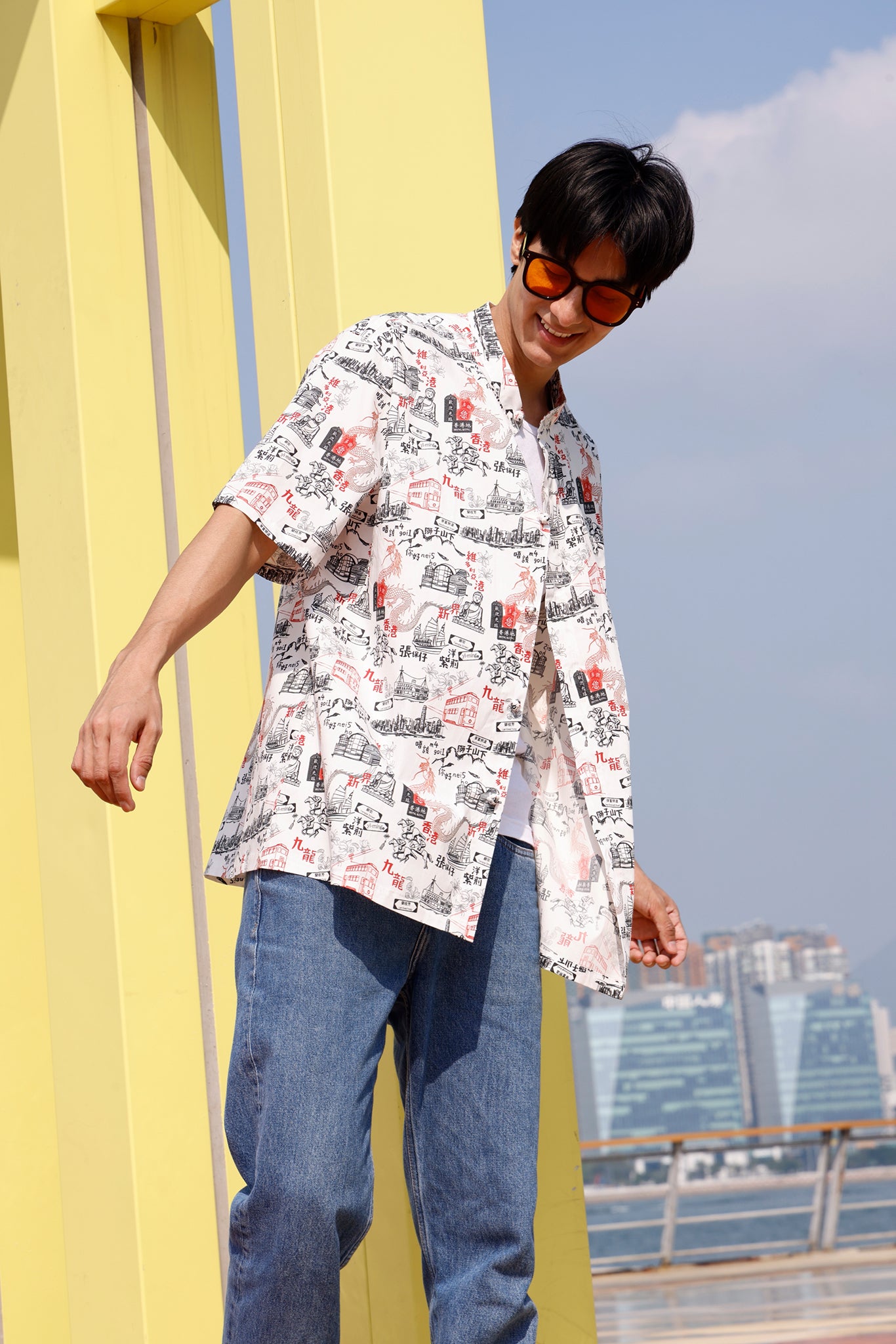 PHILIP 男裝香港印花襯衫 (白色)