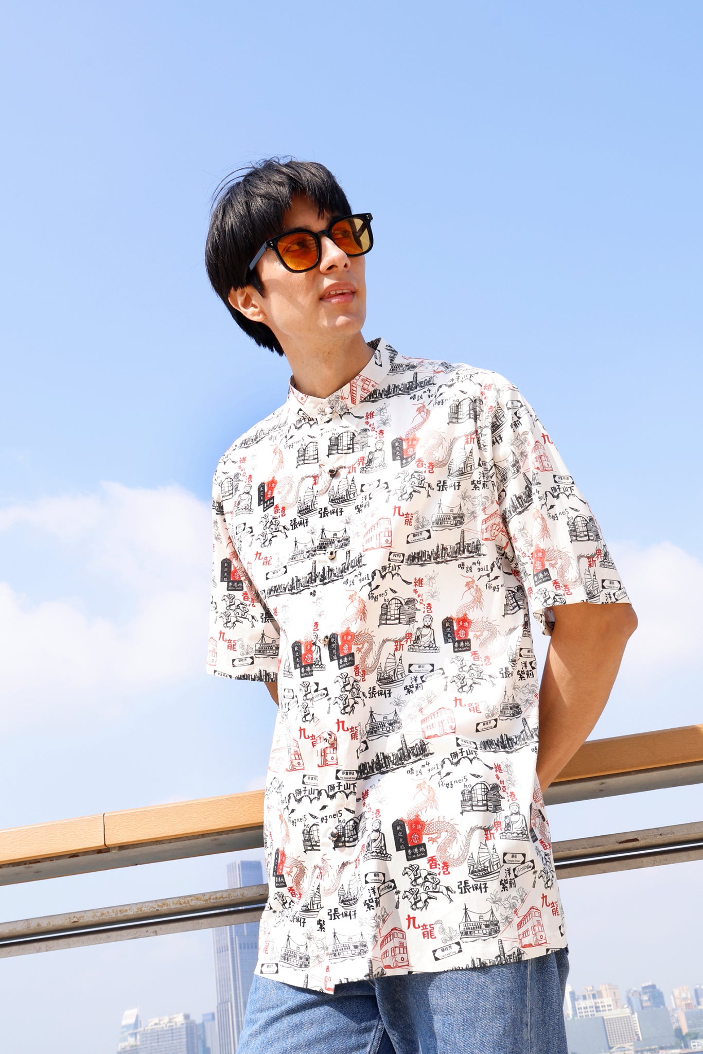 PHILIP 男裝香港印花襯衫 (白色)