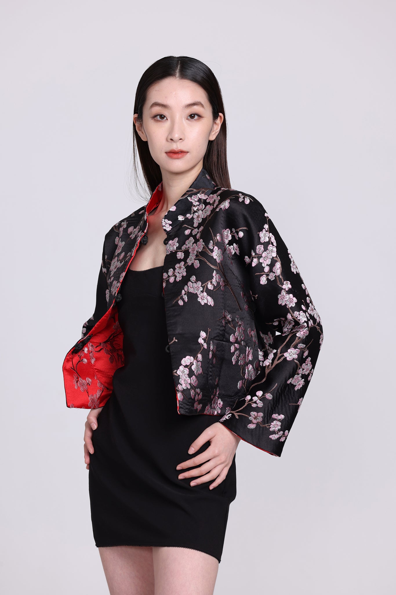 Yi-ming PANSY梅花織錦雙面中式外套(紅/黑)