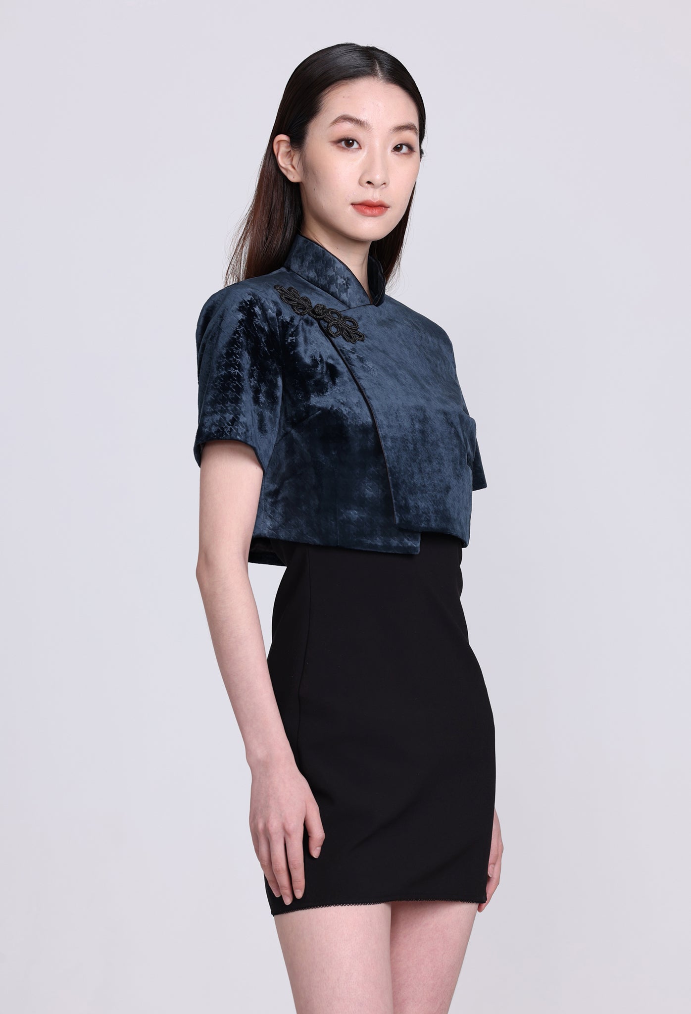 PERLA 千鳥格 Vvt 短袖短版外套(海軍藍)