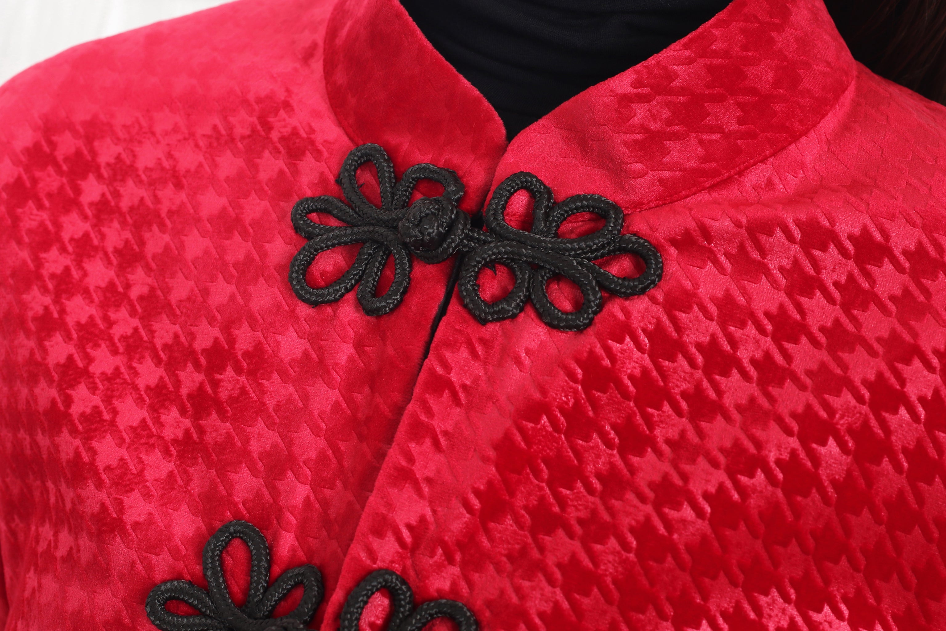 PANSY Houndstooth Vvt Reversible Oriental Jkt (Red & DkGrey)