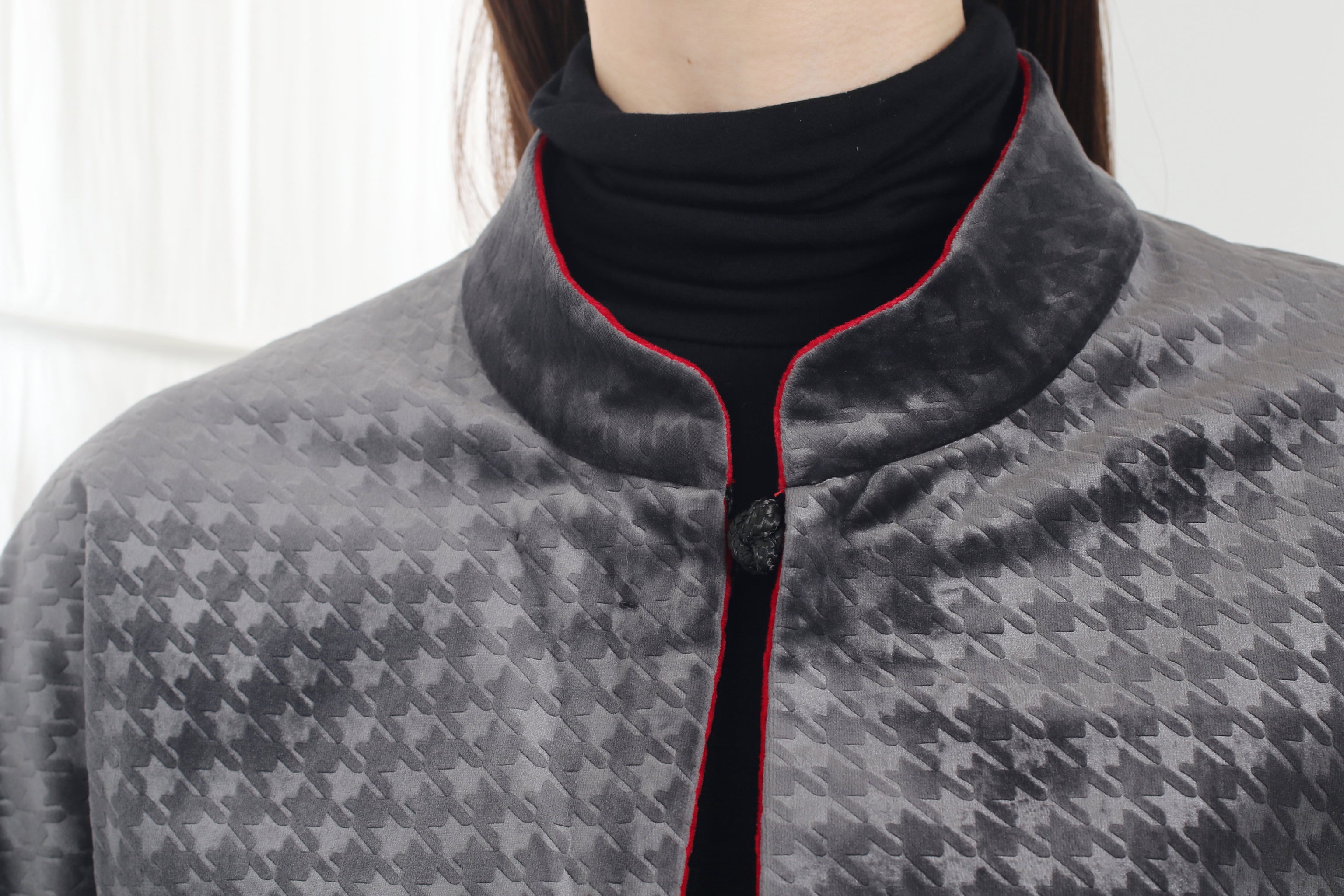 PANSY Houndstooth Vvt Reversible Oriental Jkt (Red & DkGrey)