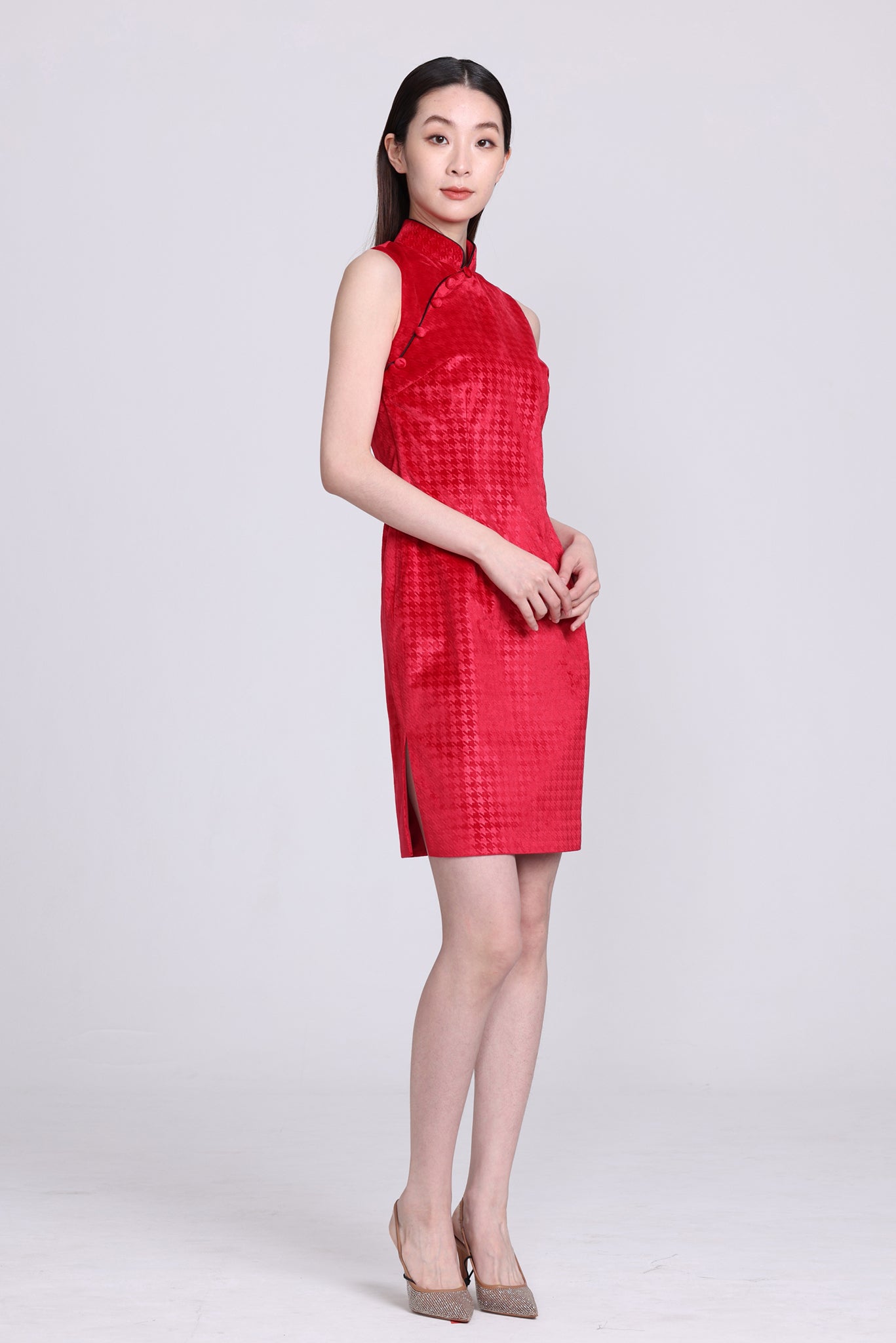 PAMELA Houndstooth Vvt Sleeveless Cheongsam