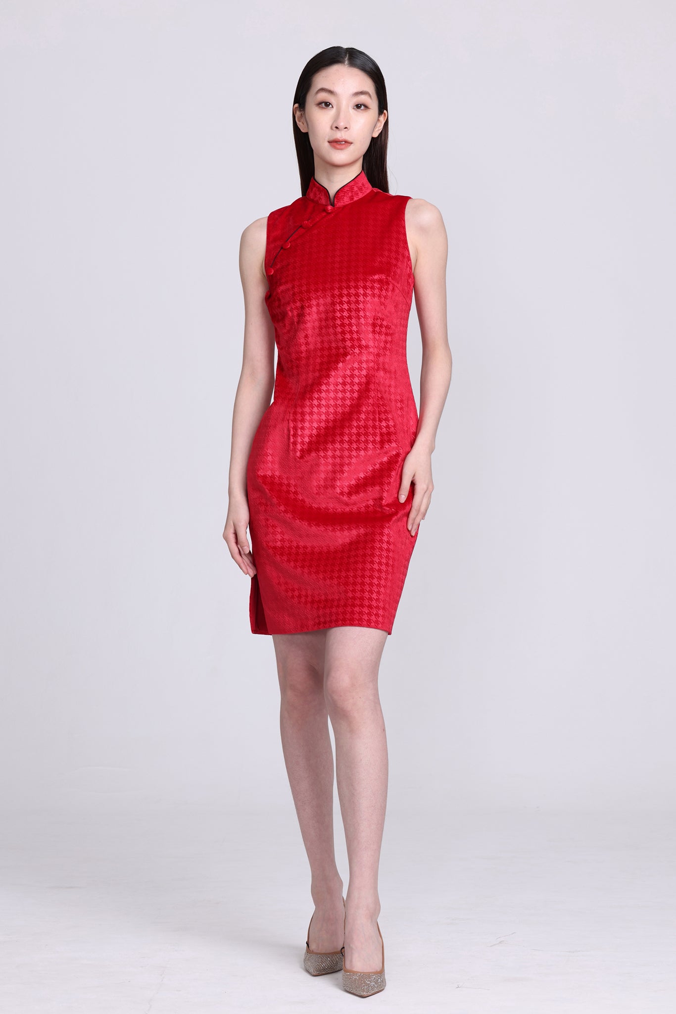 PAMELA Houndstooth Vvt Sleeveless Cheongsam