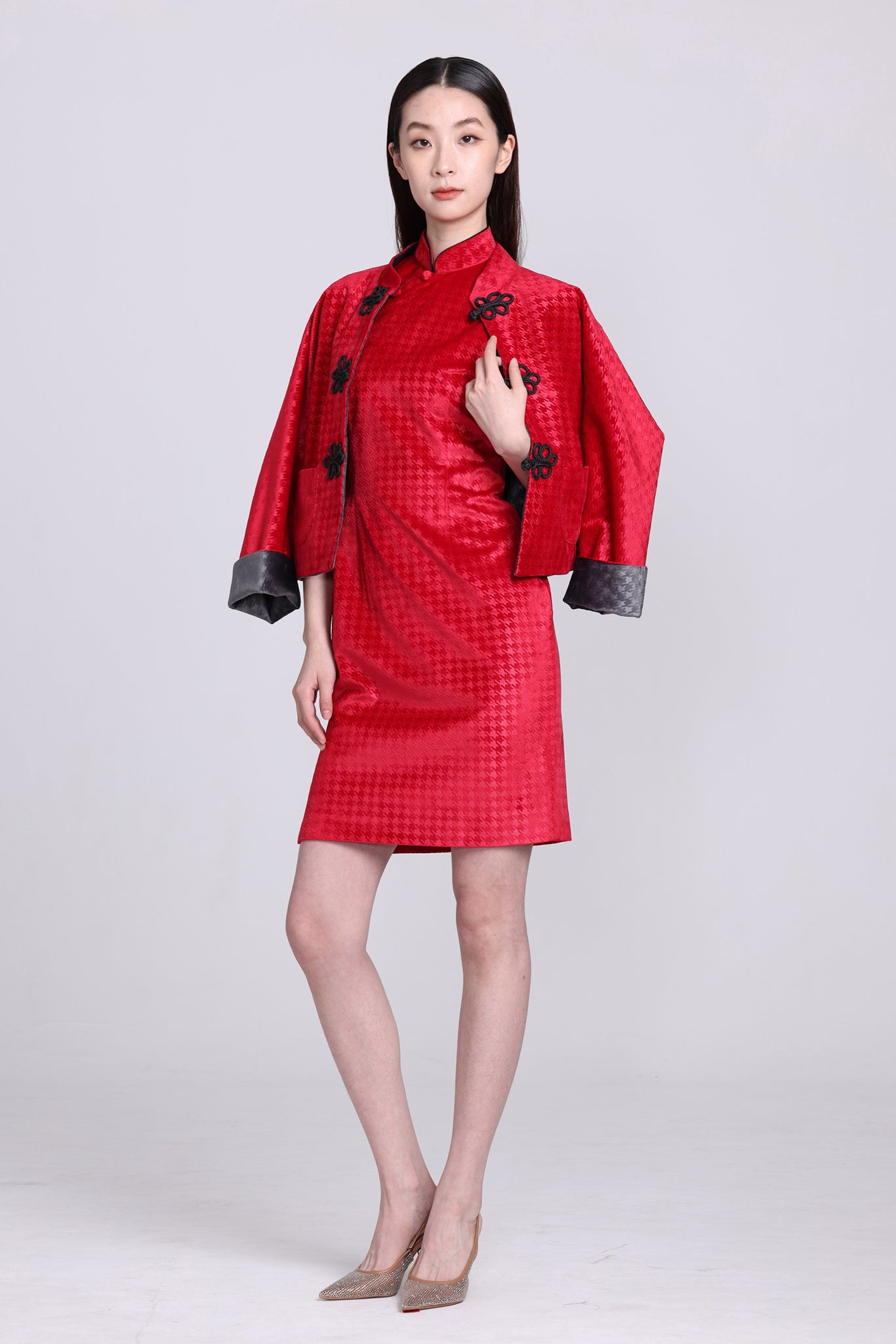 PAMELA Houndstooth Vvt Sleeveless Cheongsam
