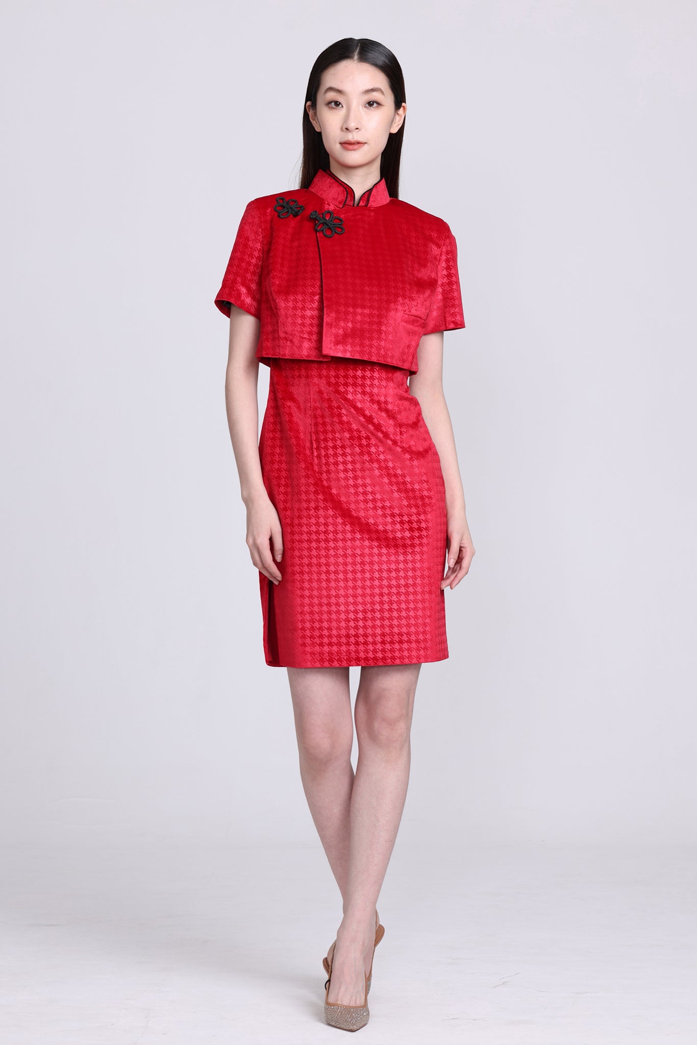 PAMELA Houndstooth Vvt Sleeveless Cheongsam