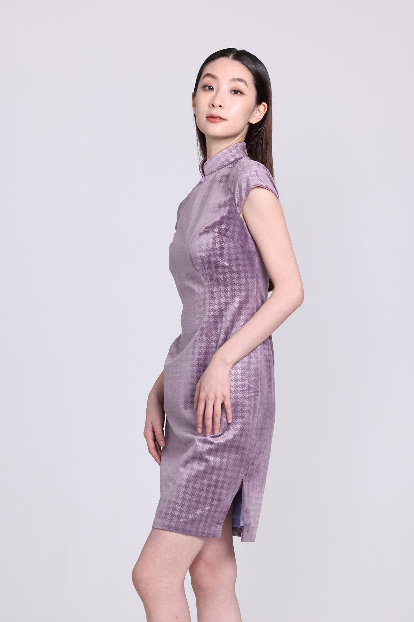 Yi-ming POLLY 千鳥格絨長衫 (紫色)