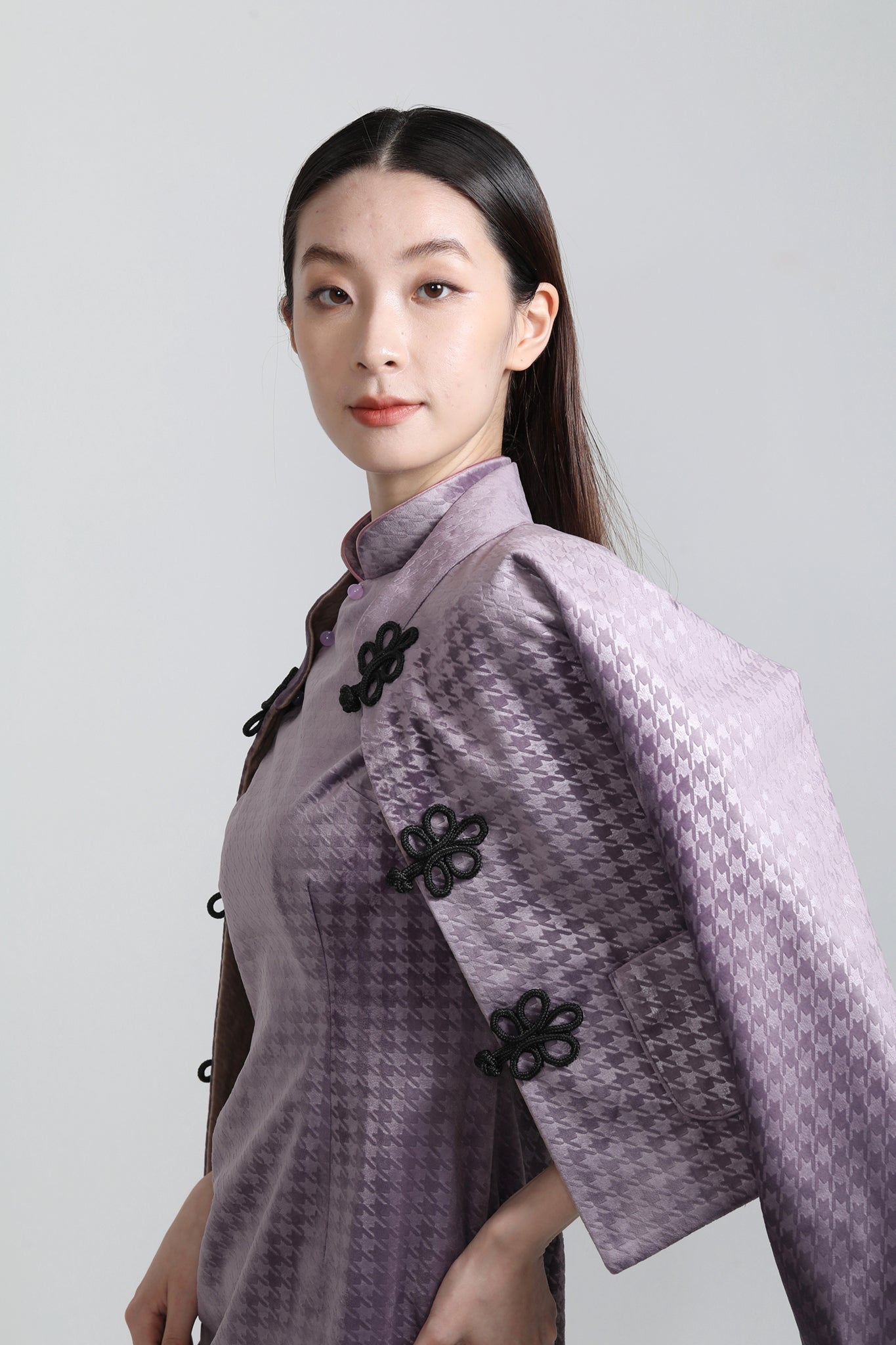 Yi-ming POLLY 千鳥格絨長衫 (紫色)