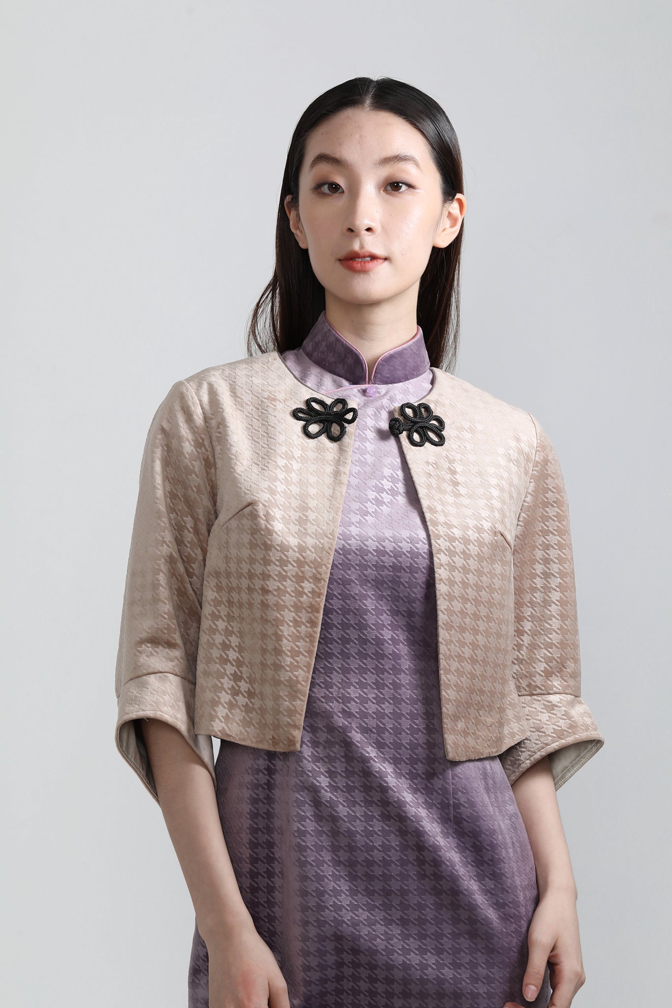 Yi-ming POLLY 千鳥格絨長衫 (紫色)