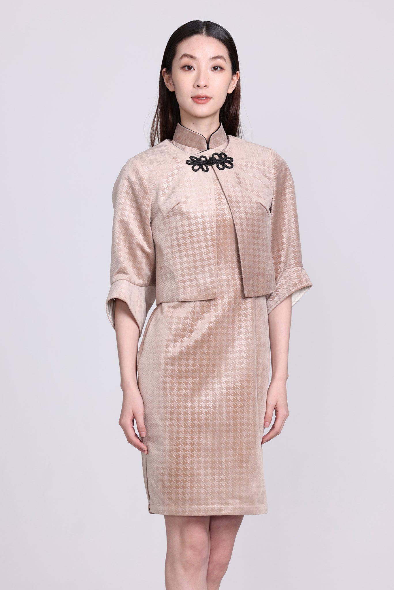 Yi-ming POLLY 千鳥格絨長衫 (駝色)