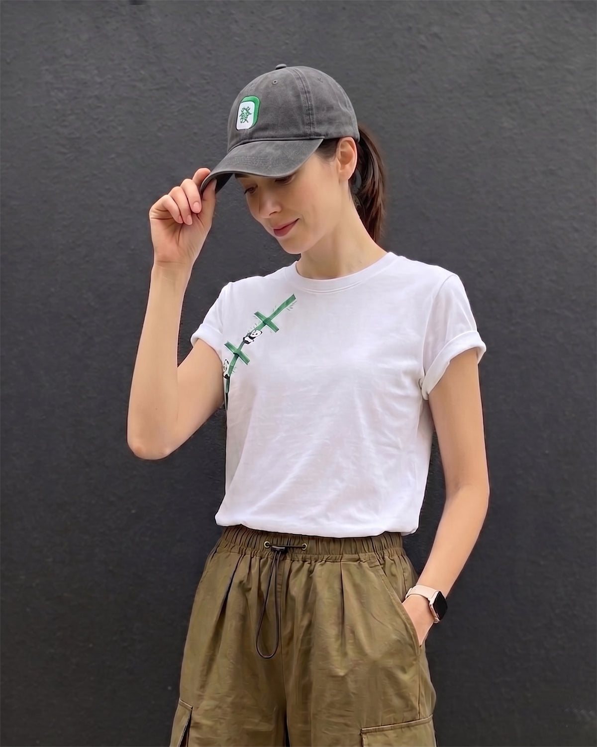 grey cap Mahjong embroidery