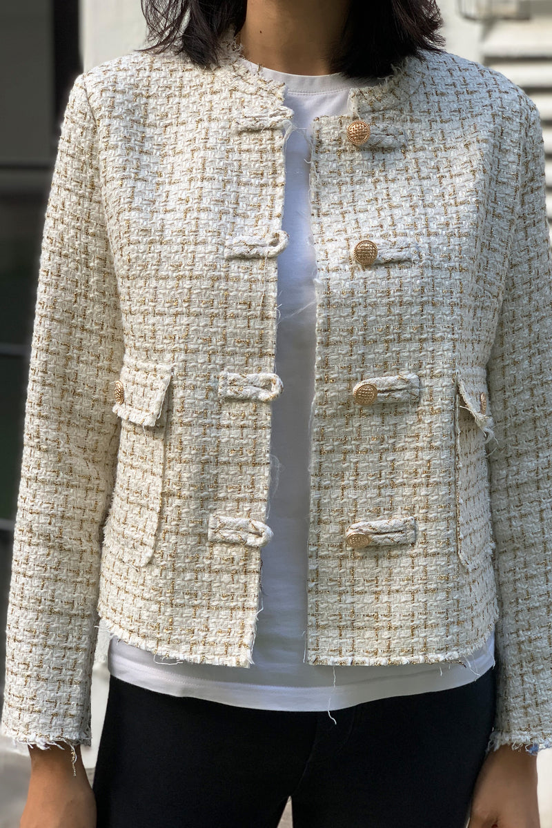 KEIRA White Tweed Jacket (White / Gold)