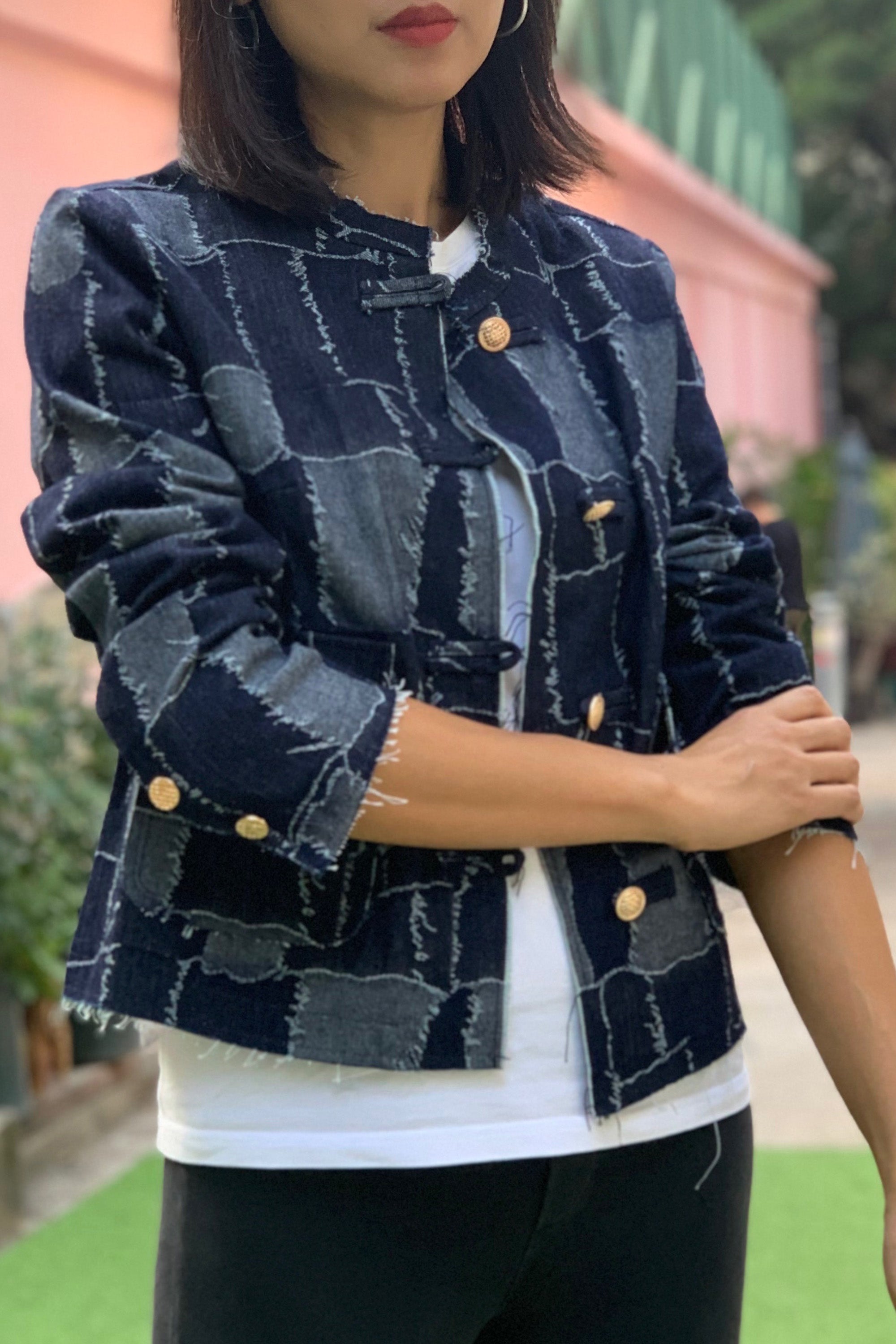 KEIRA 拼接牛仔外套(海軍藍)