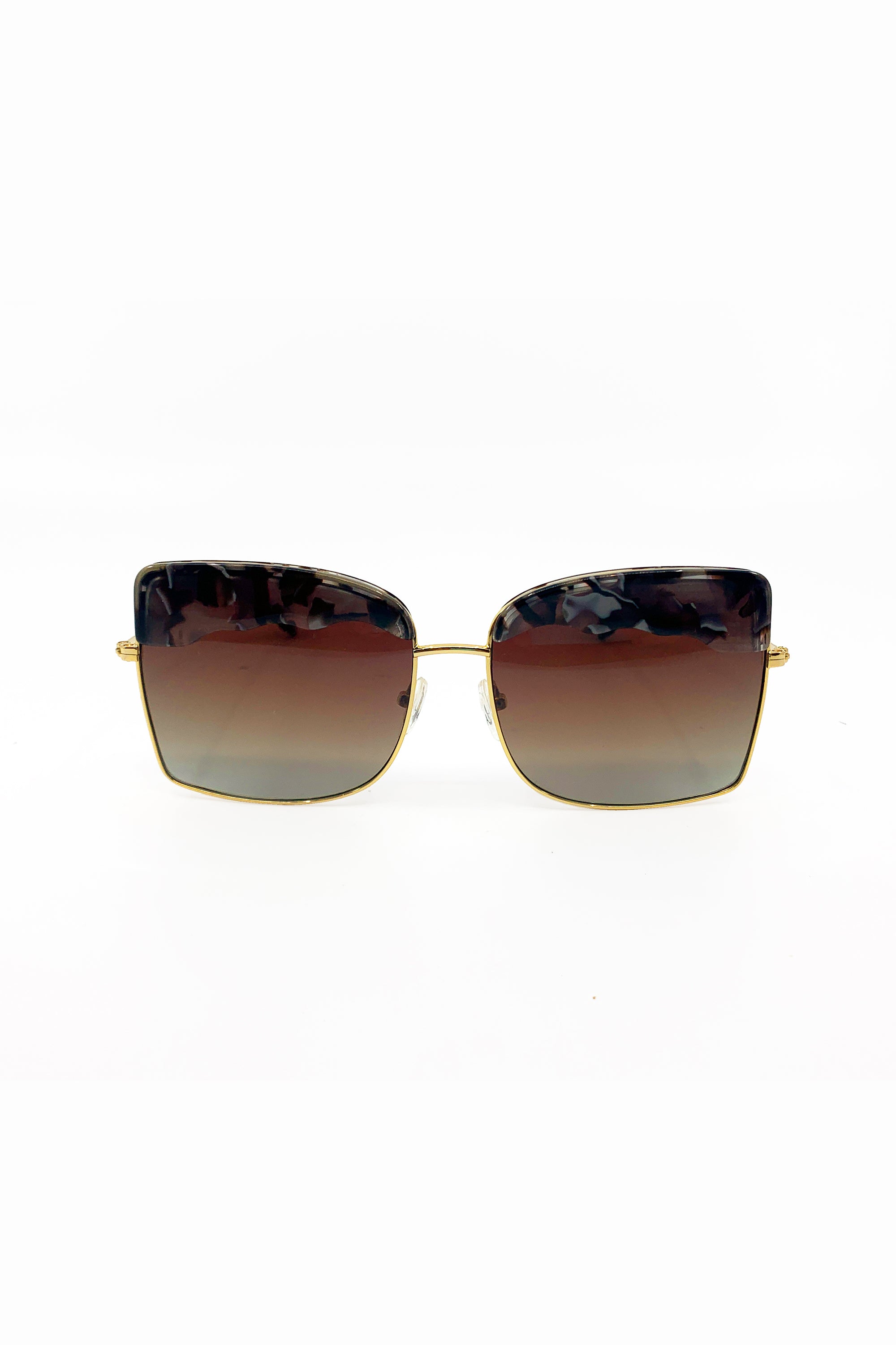 Yi-ming X Big Horn Square Chic Eye Shape Eyebrow Decoration Sunglasses (Gold / Black Tortoise)