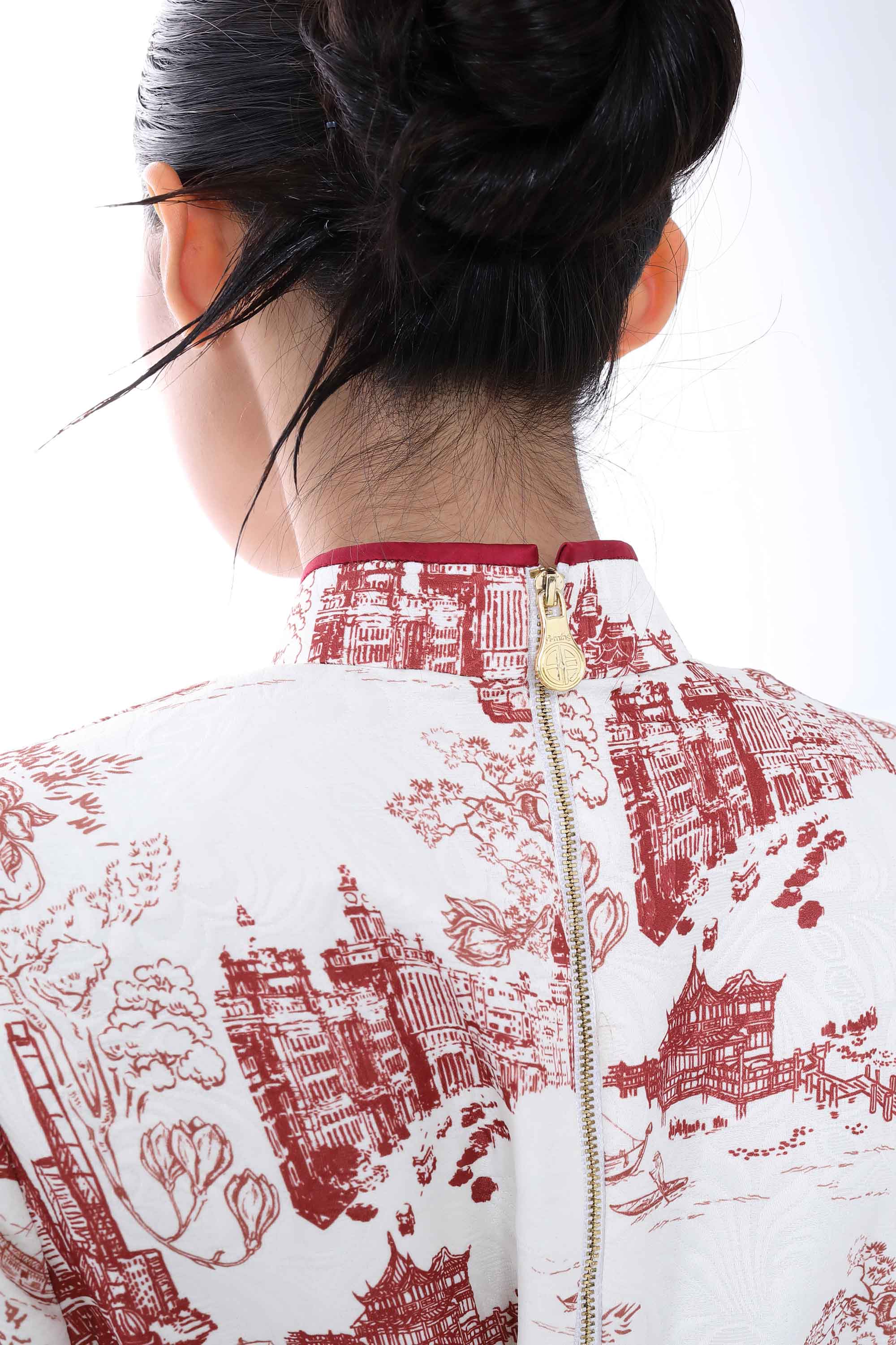MACY 短身旗袍裙配雙面腰帶(白/紅)