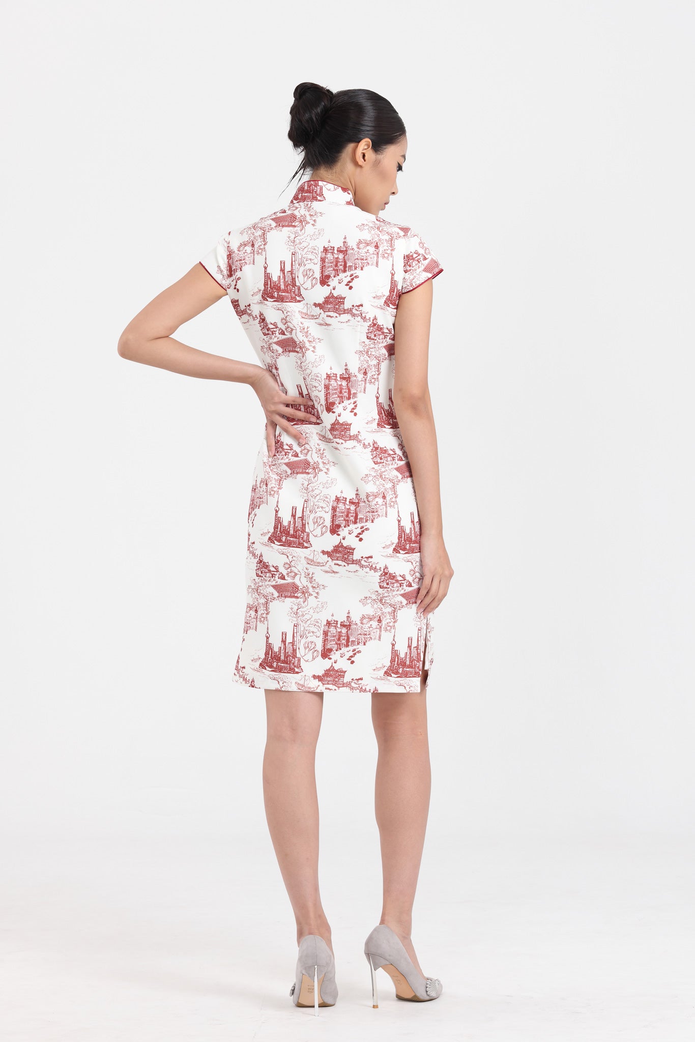 MABEL Shanghai Print Cheongsam (White/ Red)