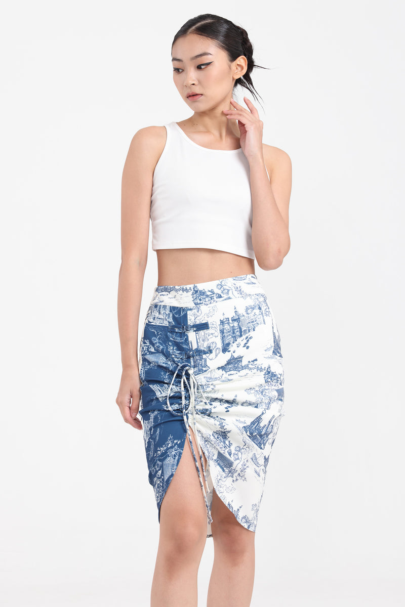 MARIA Contrast Drawstring Skirt (White/ Navy)