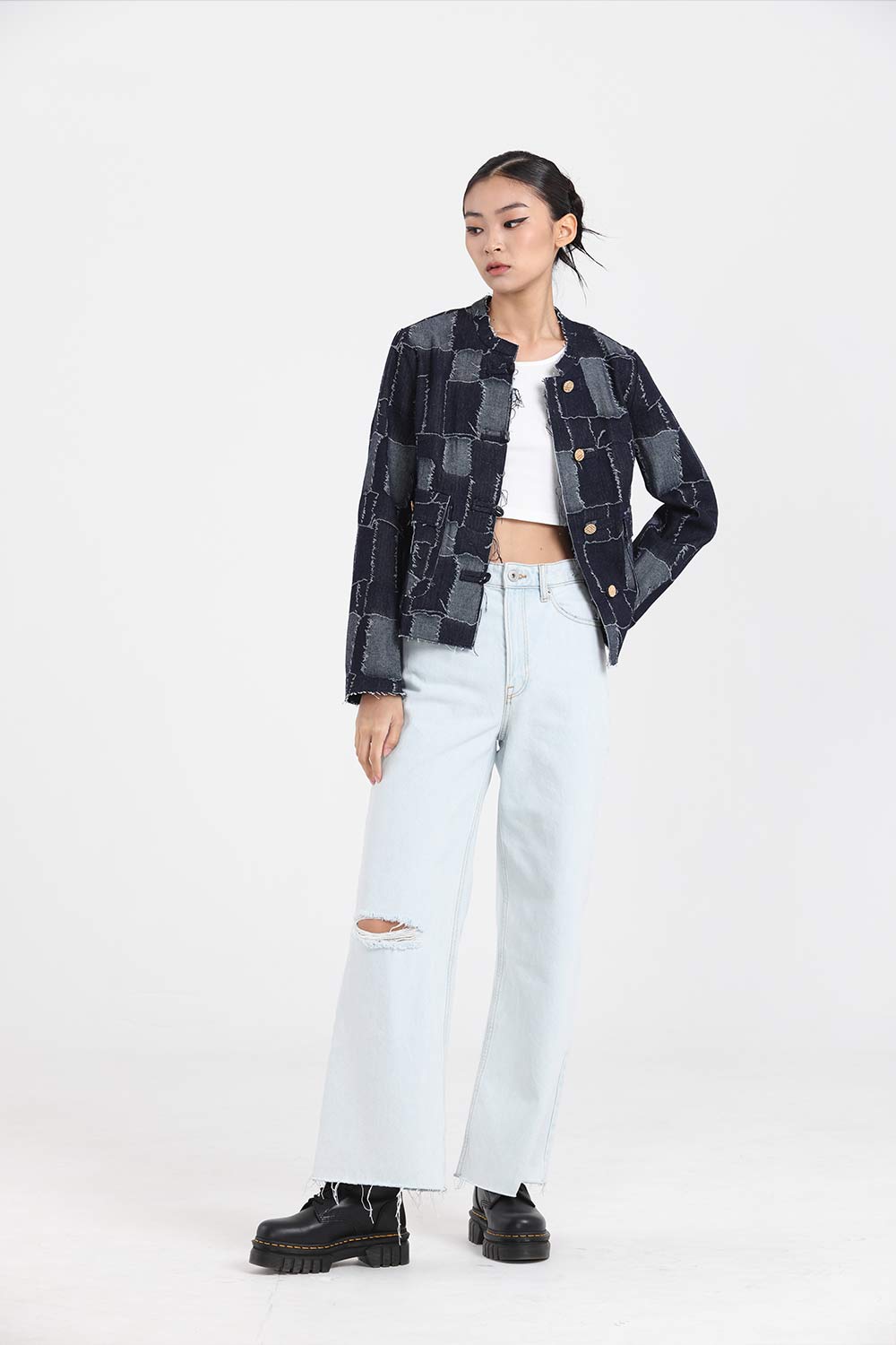 KEIRA 拼接牛仔外套(海軍藍)