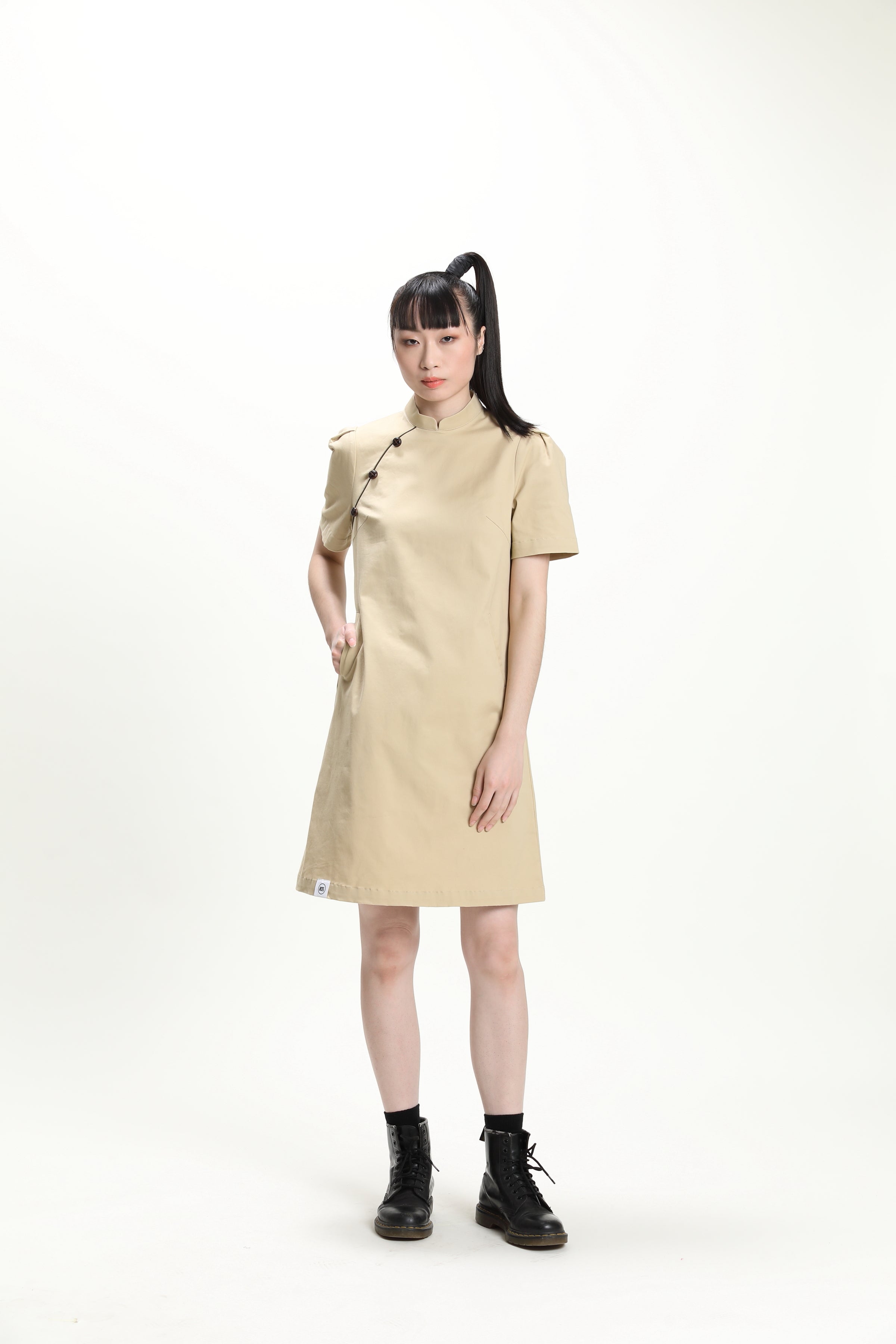 BECKY Puff Sleeve Cheongsam (Khaki)