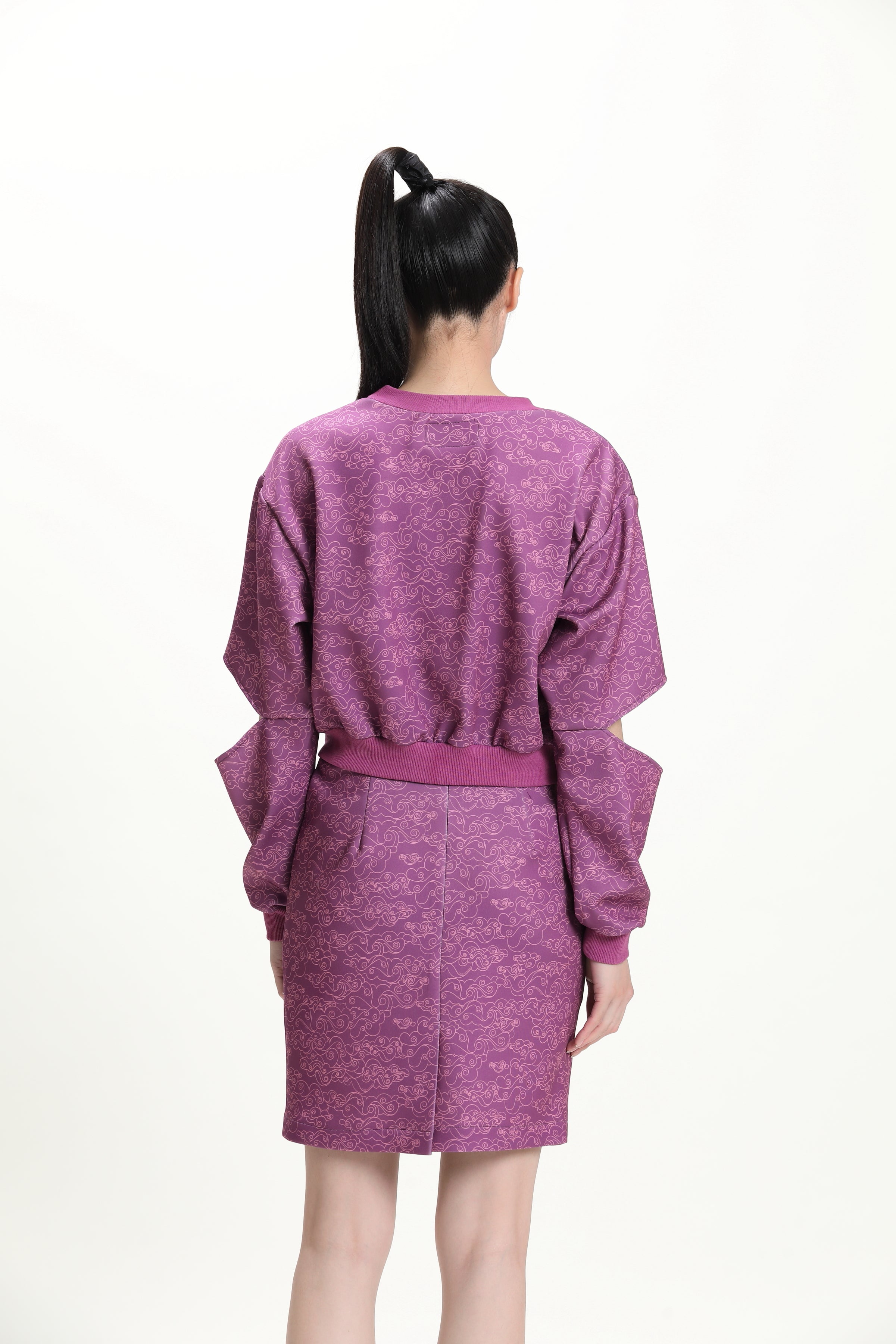 ANNIE Cutout Sleeve Cropped Top (Purple)
