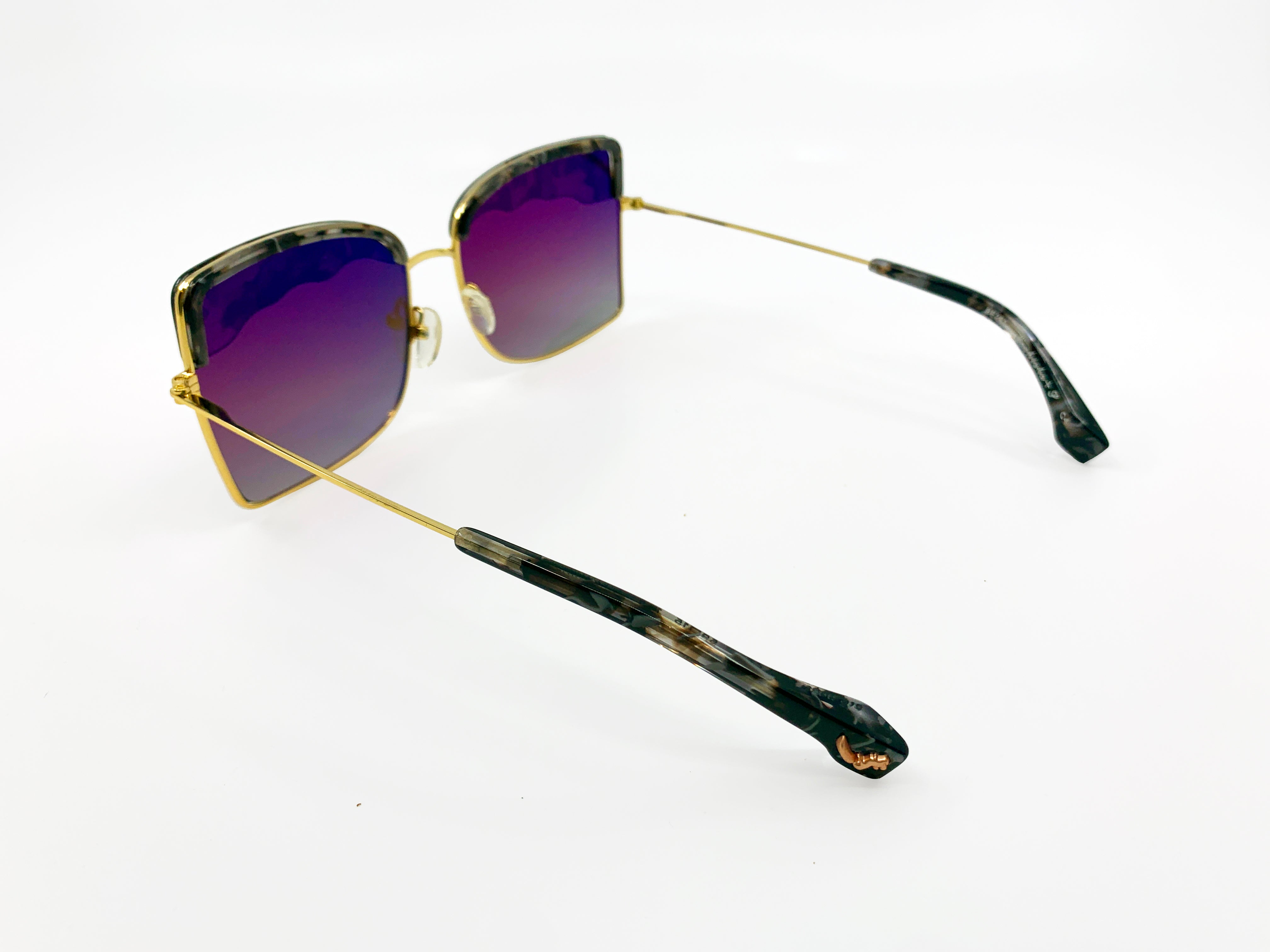 Yi-ming X Big Horn Square Chic Eye Shape Eyebrow Decoration Sunglasses (Gold / Black Tortoise)