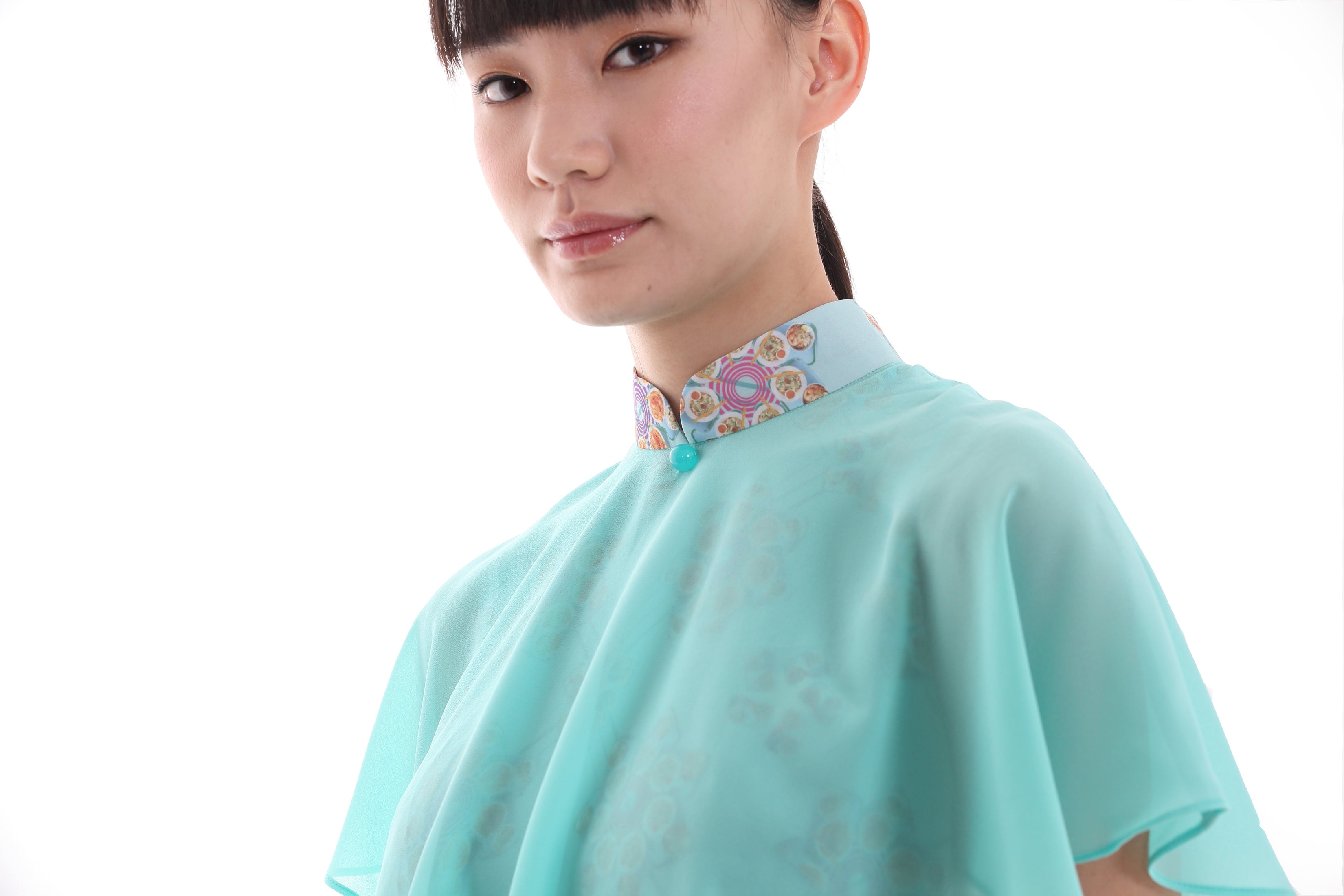 KATE新加坡美食印花雪紡披風連衣裙(AQUA)