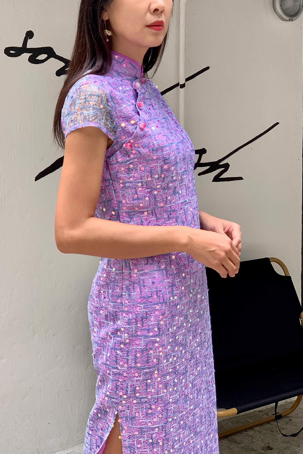 MARTHA Sequins Long Cheongsam (Blue/ Purple )