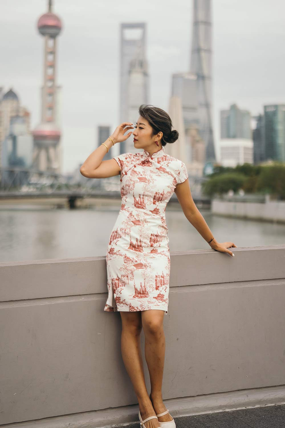 MABEL Shanghai Print Cheongsam (White/ Red)