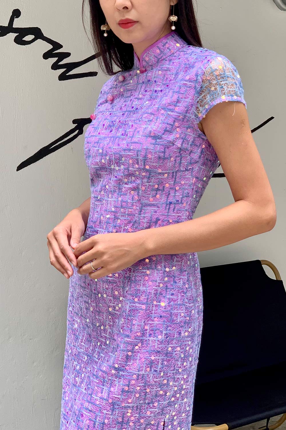 MARTHA Sequins Long Cheongsam (Blue/ Purple )