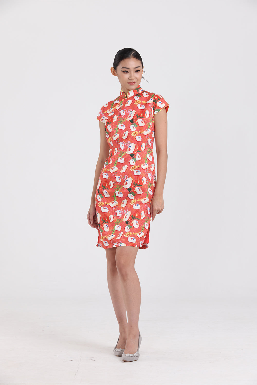 KYLIE Mahjong print Cheongsam (Orange)