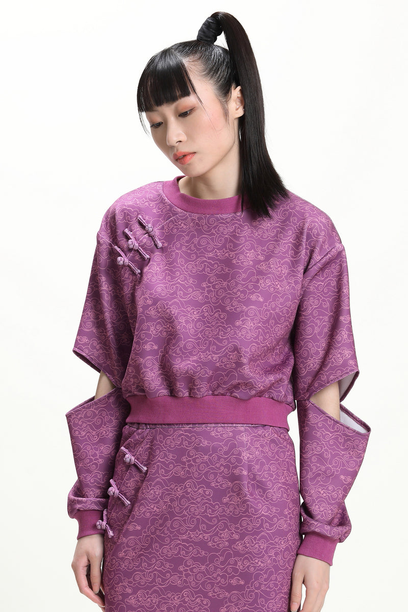 ANNIE Cutout Sleeve Cropped Top (Purple)