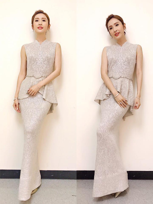 Glamorous Look of Janis Chan in our bling bling Cheongsam long gown for emceeing in Tvb show