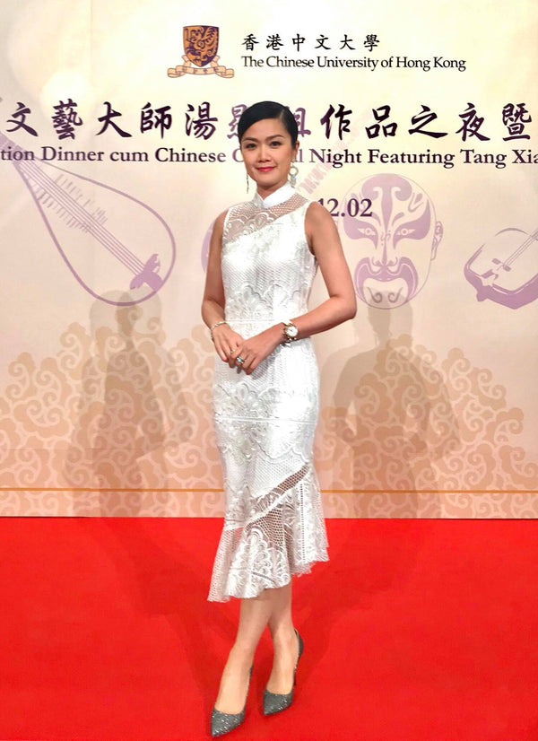 Elegant and stunning Akina Fong in our White Modern Cheongsam