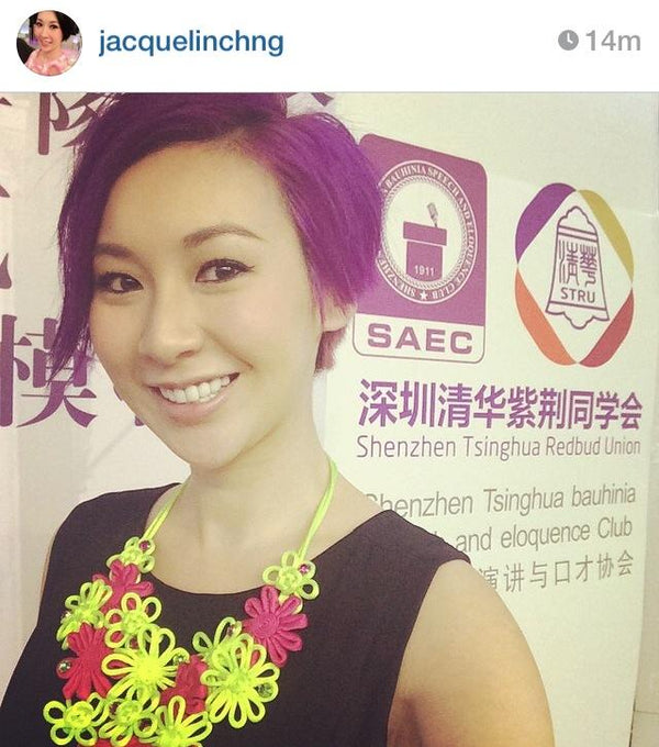 Celebrity Jacquelin Chng looking stunning in Yi-ming accessories
