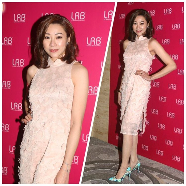 Miss HK Sharon Luk 陸詩韻 in our nude floral applique qipao